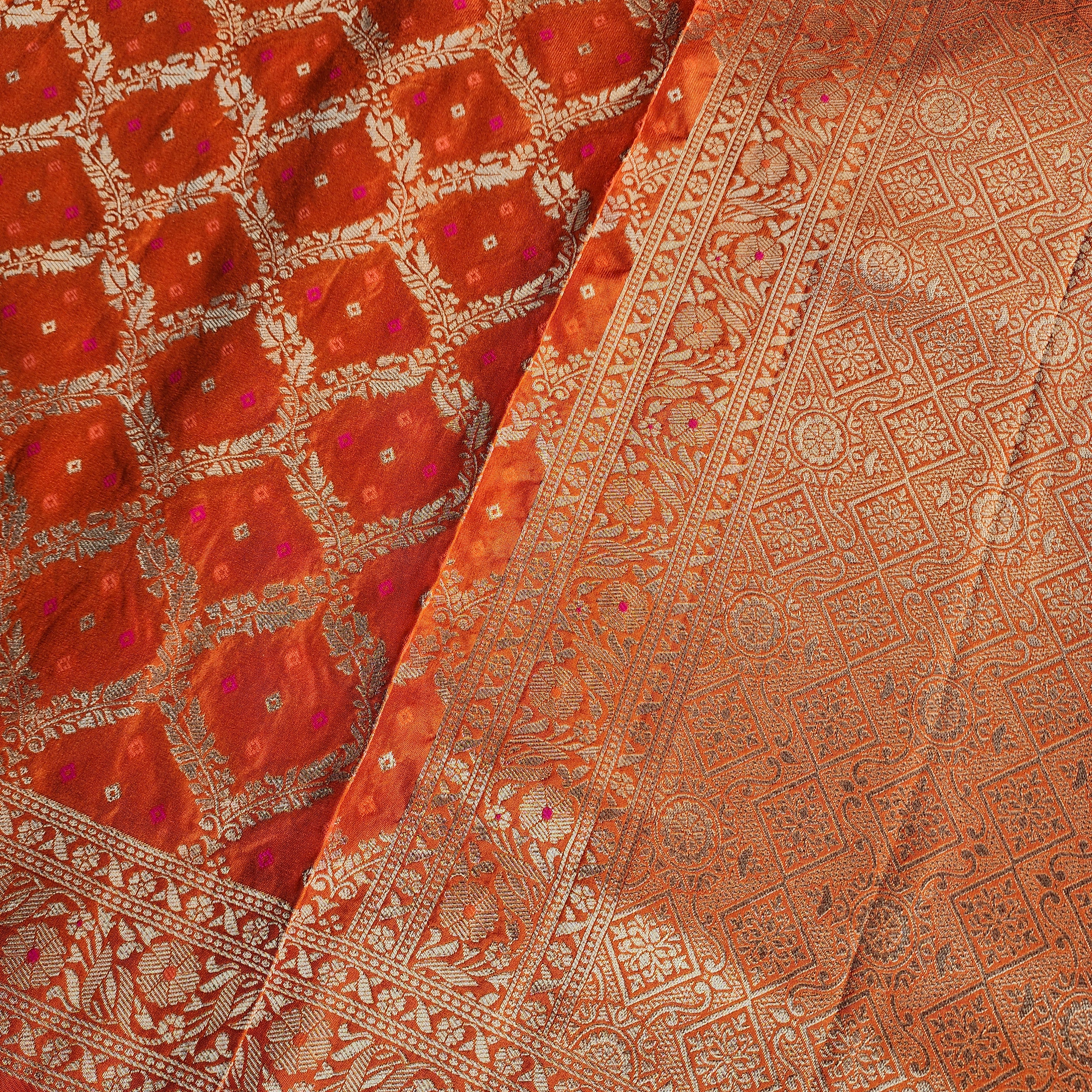 Rust Orange Bandhani Dupatta with Traditional Jaal