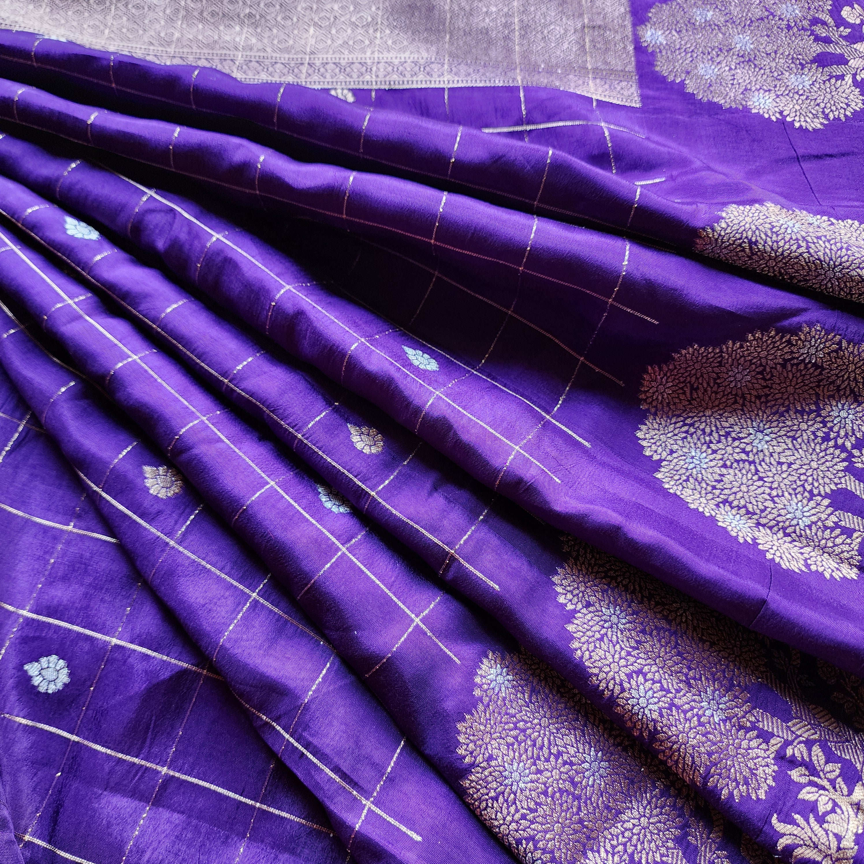 Royal Purple Dupion Silk Saree with Zari Motifs
