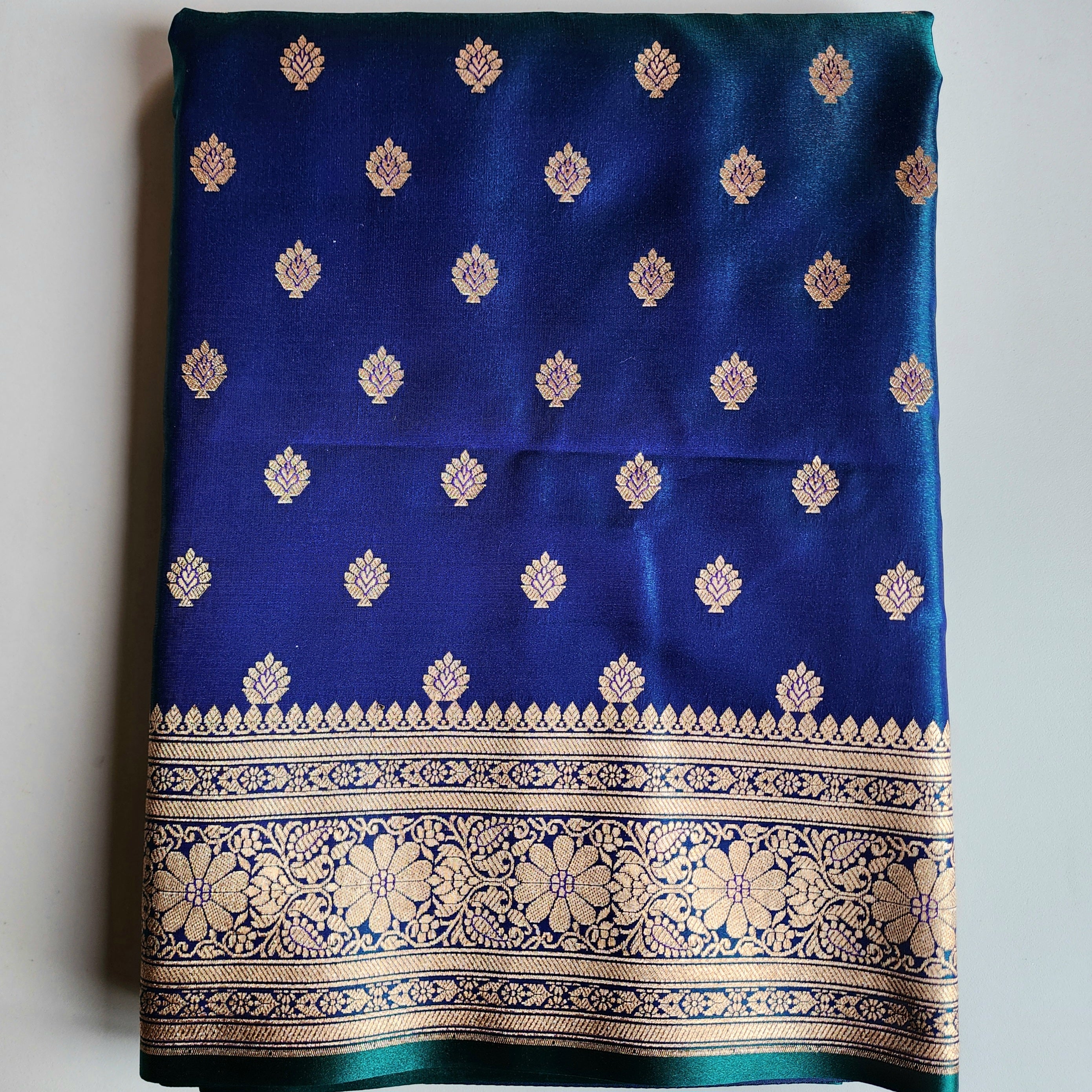 Royal Greenish-Blue Banarasi Silk Saree with Golden Zari Weave