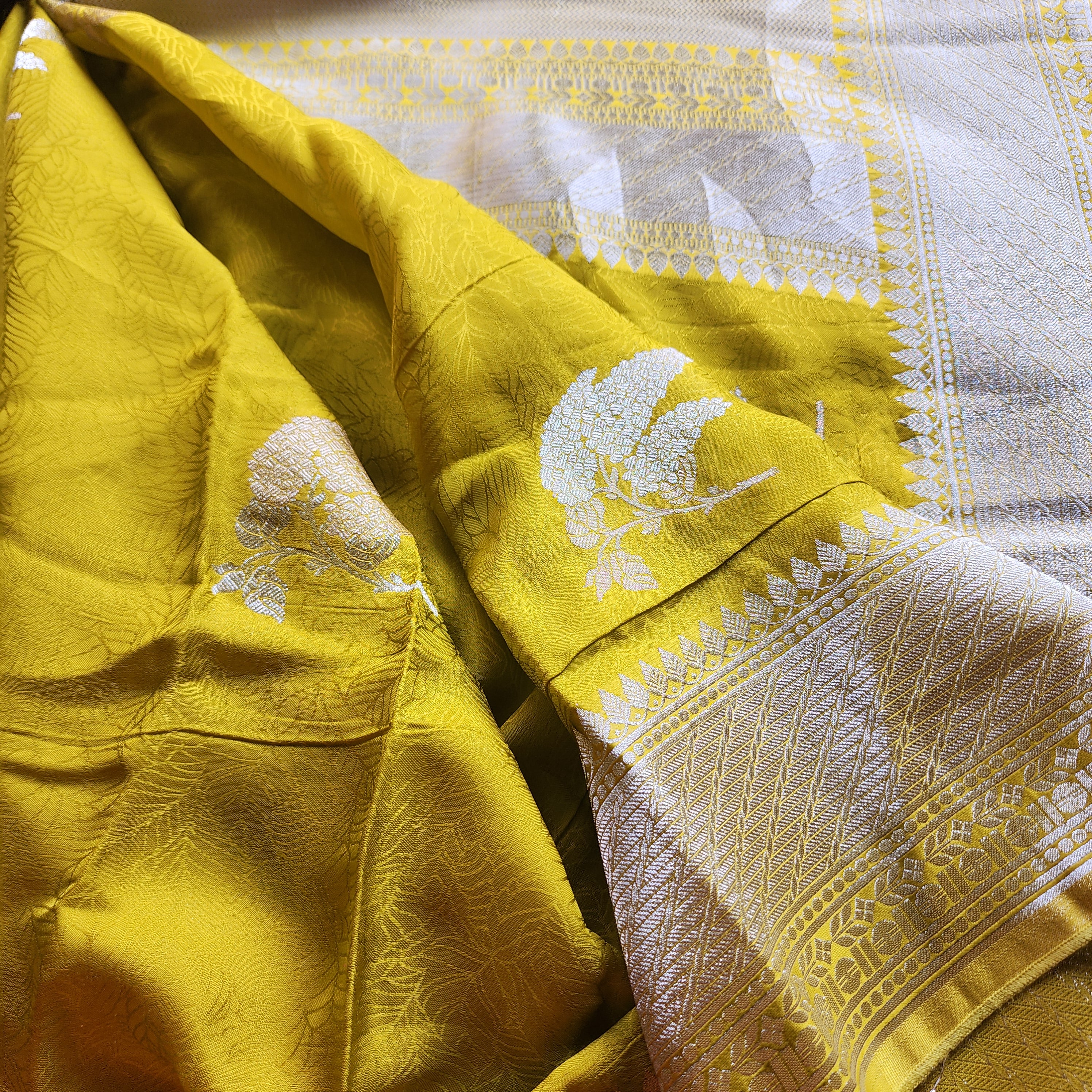 Mustard Yellow Mashru Katan Silk Saree
