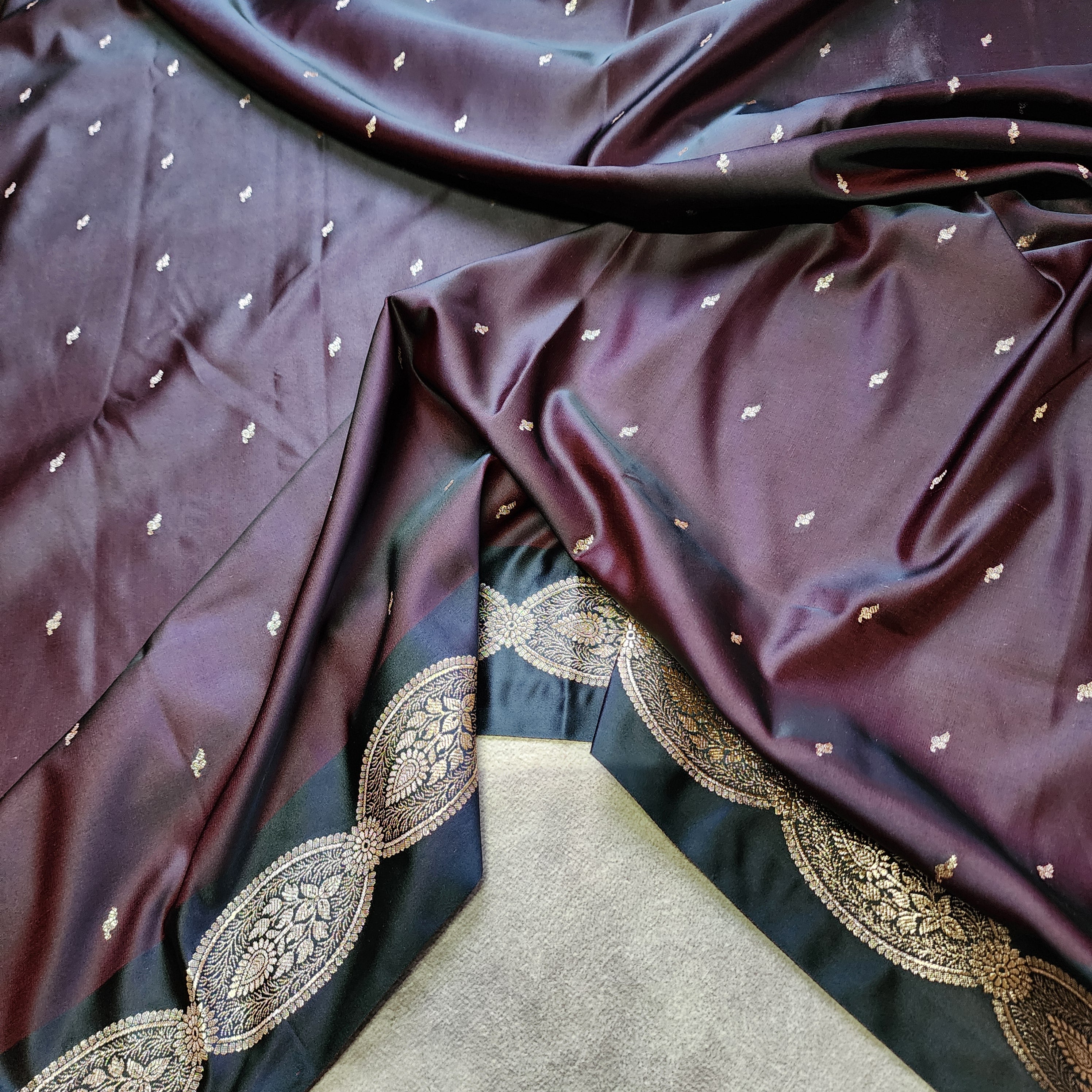 Deep Maroon Pure Banarasi Katan Silk Saree with Gold Zari Weaving