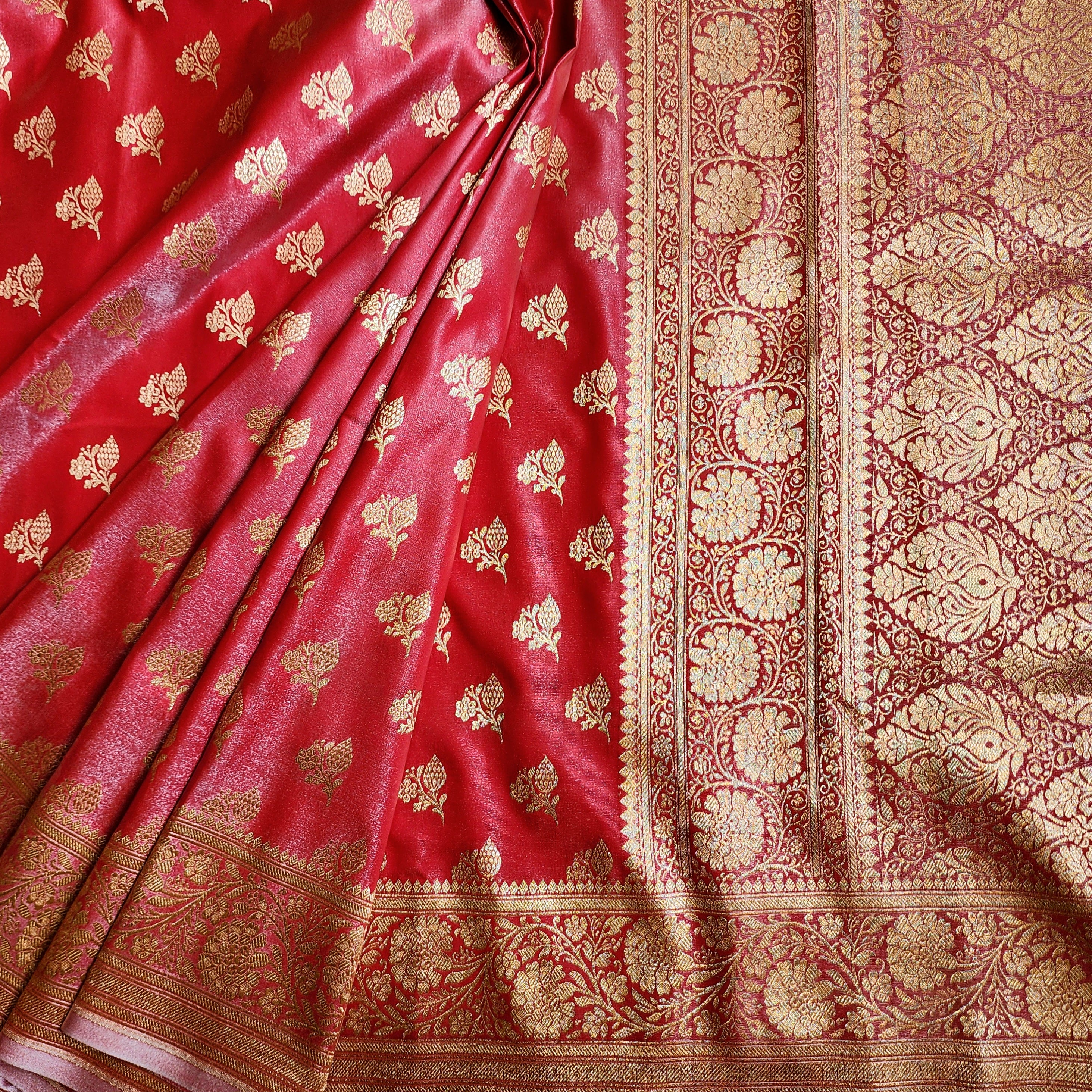 Rich Red Banarasi Silk Saree with Gold Zari Weaving