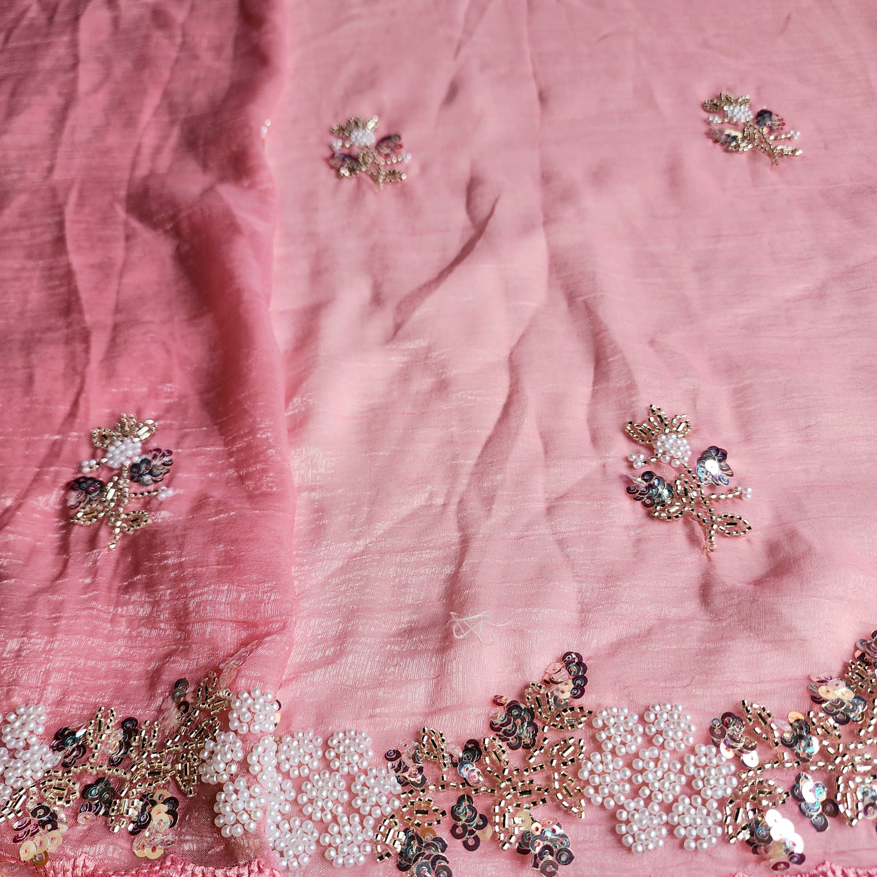 Soft Pink Designer Chiffon Silk Saree