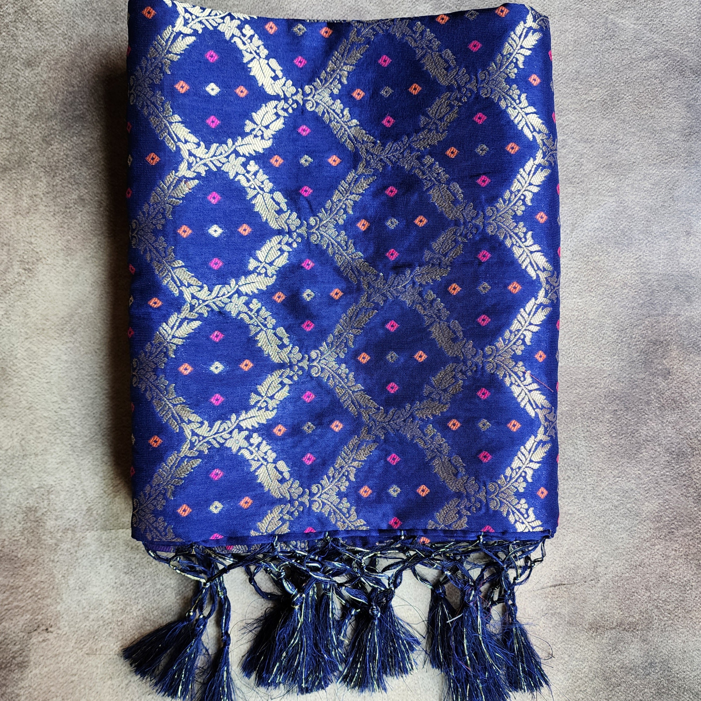 Royal Blue Bandhani Dupatta with Traditional Jaal