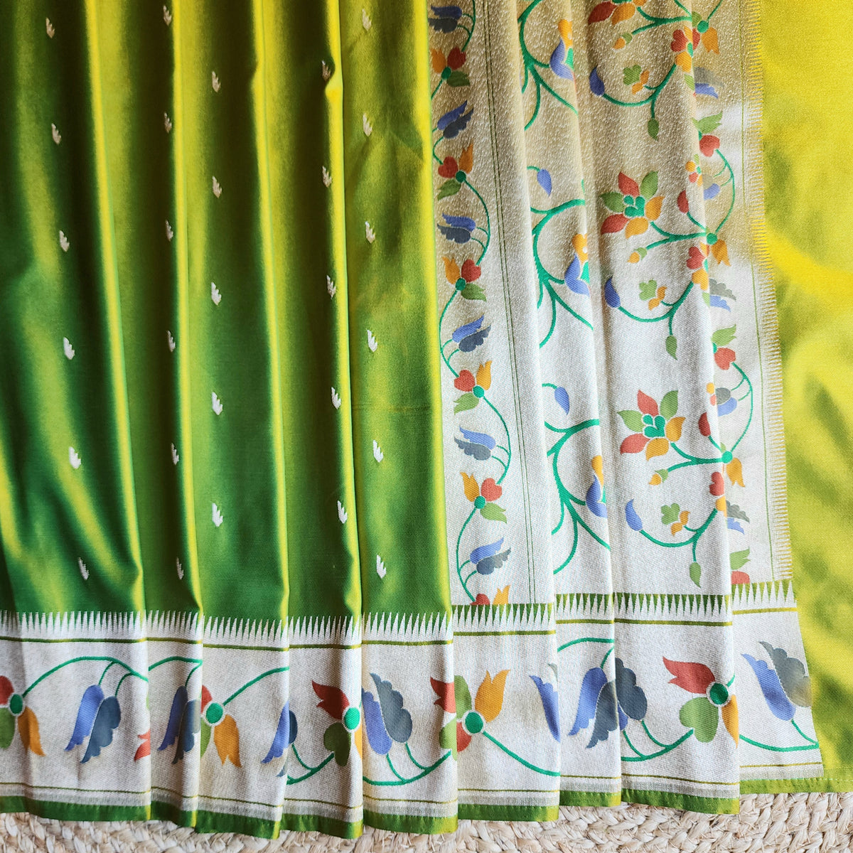 Raahi - Popati Green Paithani Silk Saree with Stitched Blouse