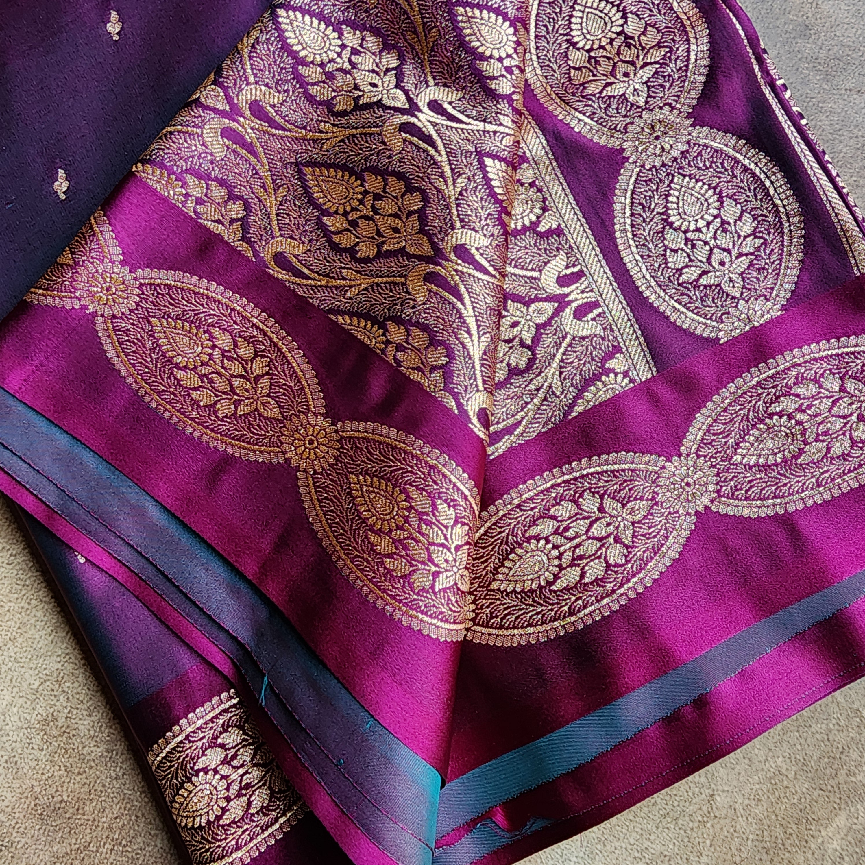 Rich Purple Pure Banarasi Katan Silk Saree with Gold Zari Weaving
