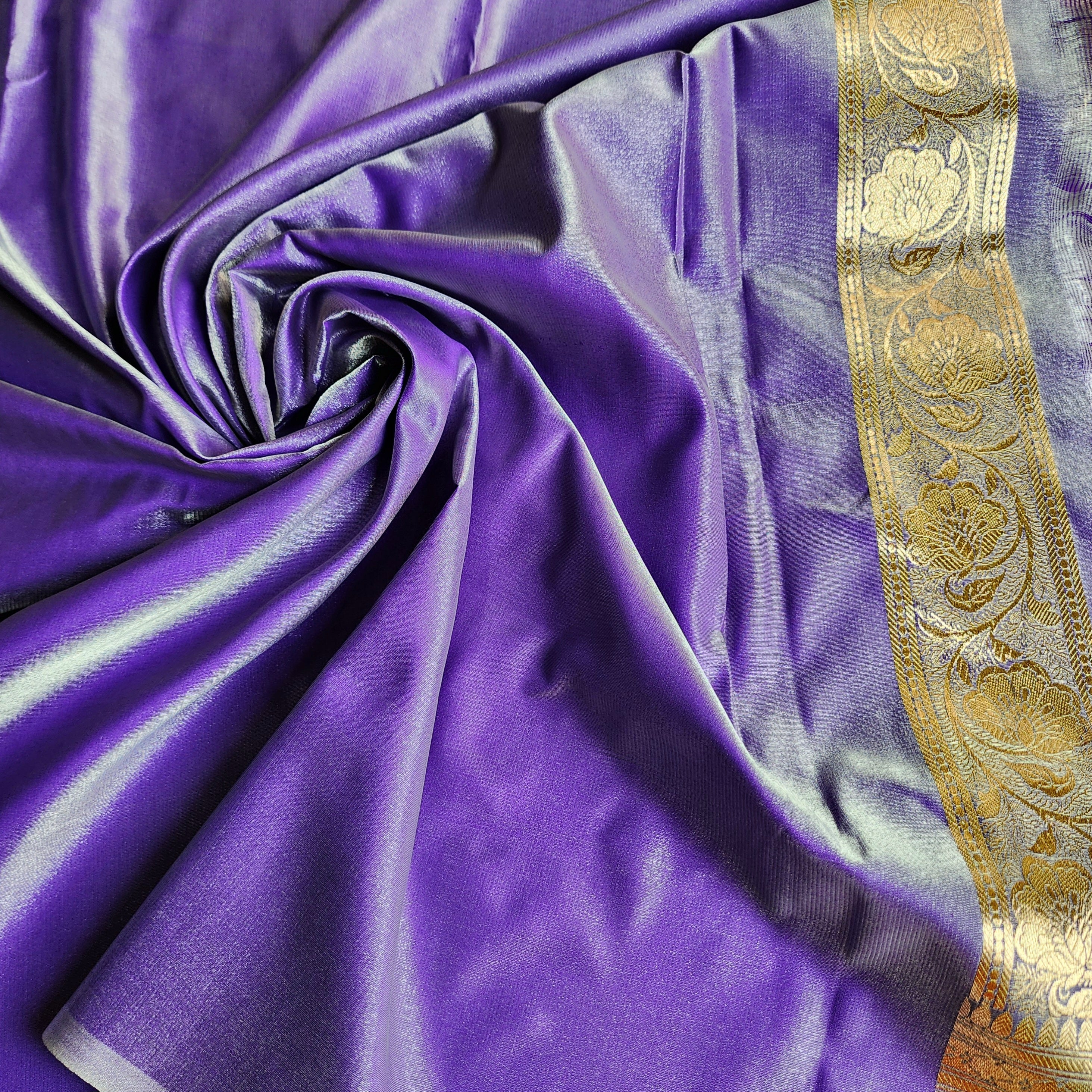 Rich Indigo Purple Banarasi Silk Saree with Gold Zari Weaving