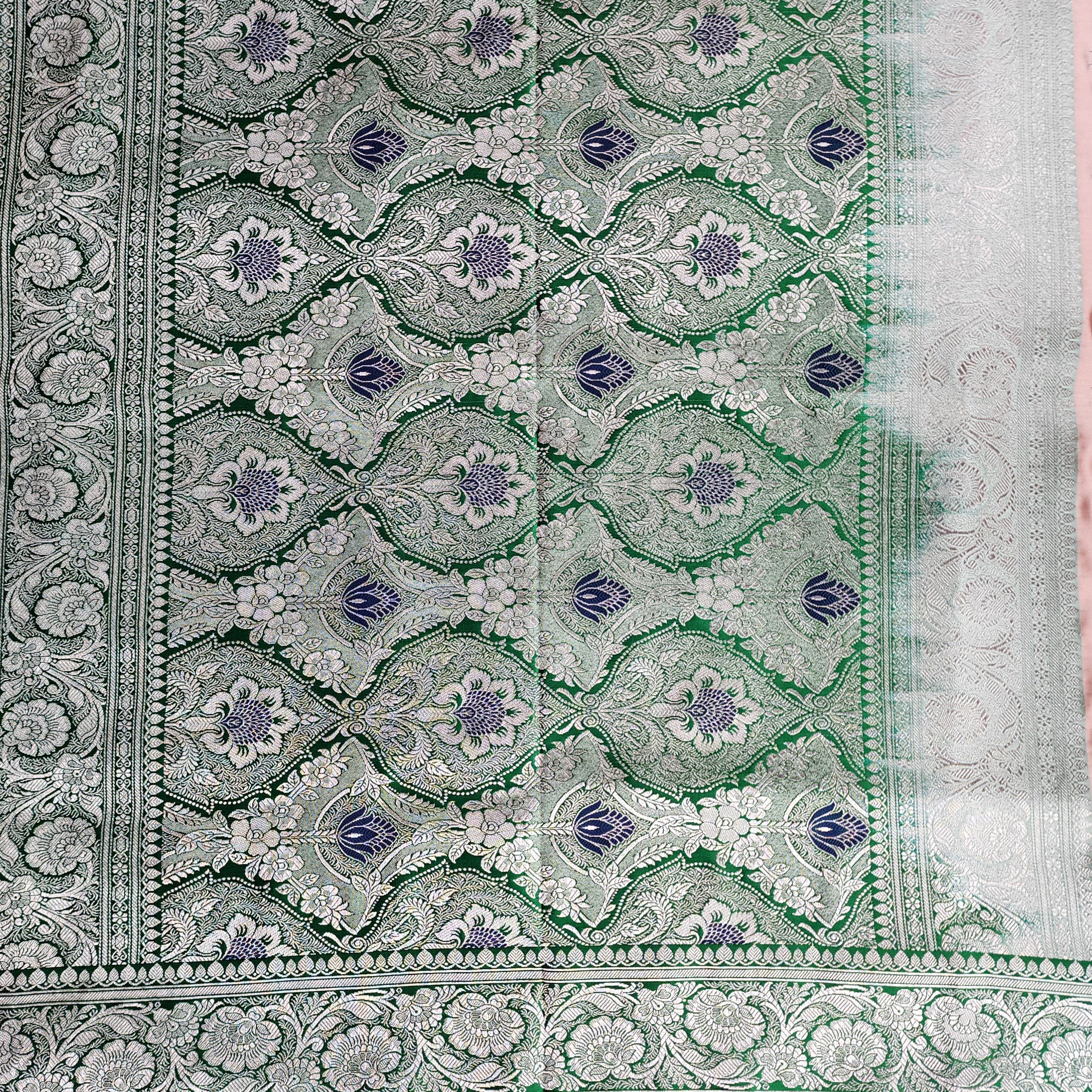 Peach Pure Banarasi Katan Silk Saree with light Gold Zari Weaving