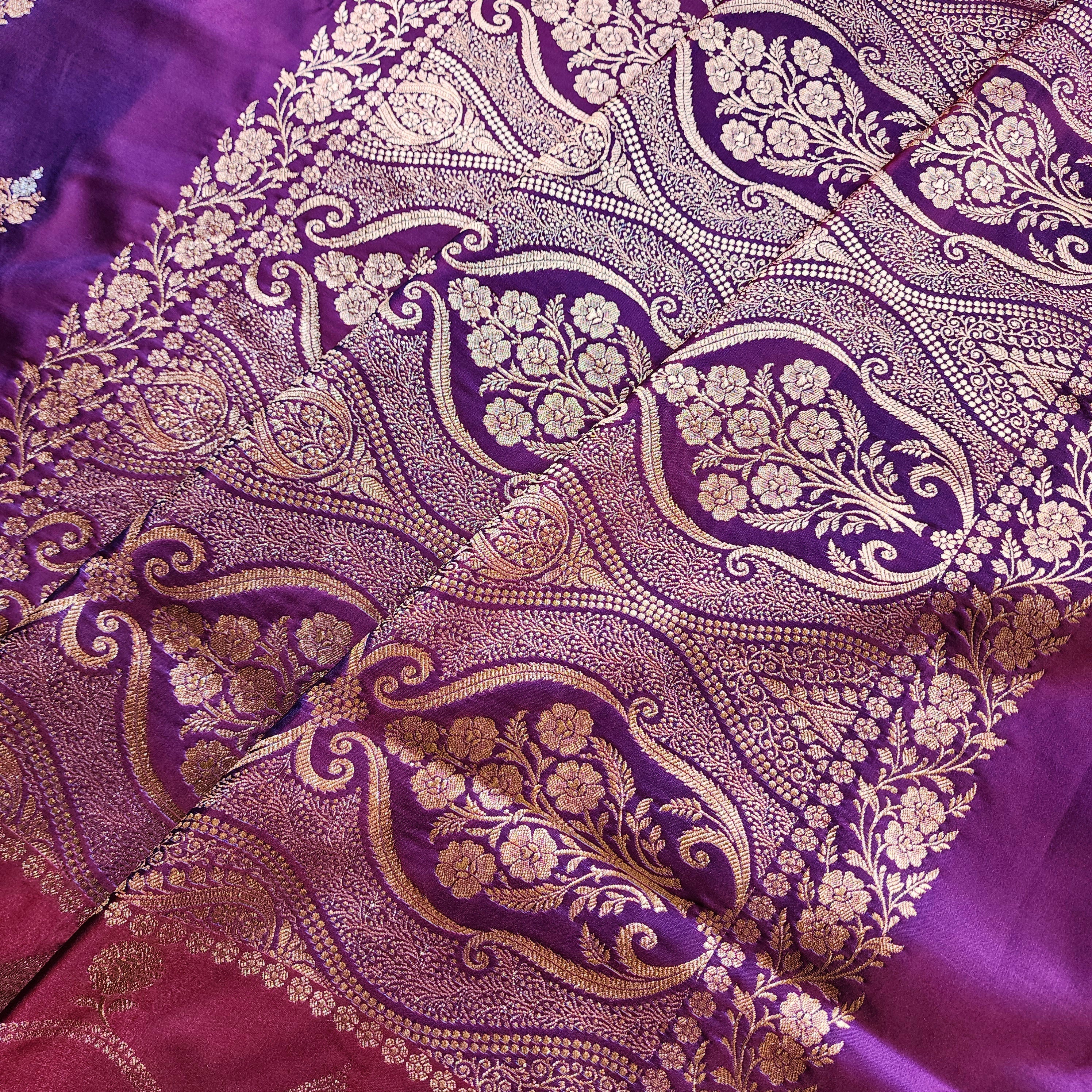 Royal Purple Pure Banarasi Katan Silk Saree with Magenta Border