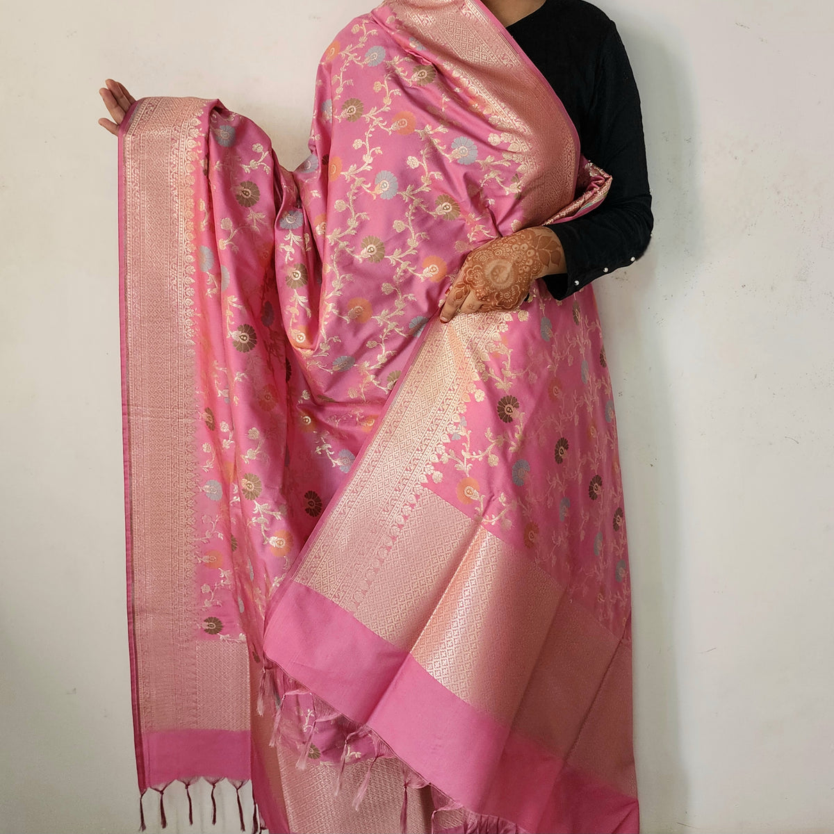 Banarasi Silk Floral Jaal Dupatta - Blush Pink