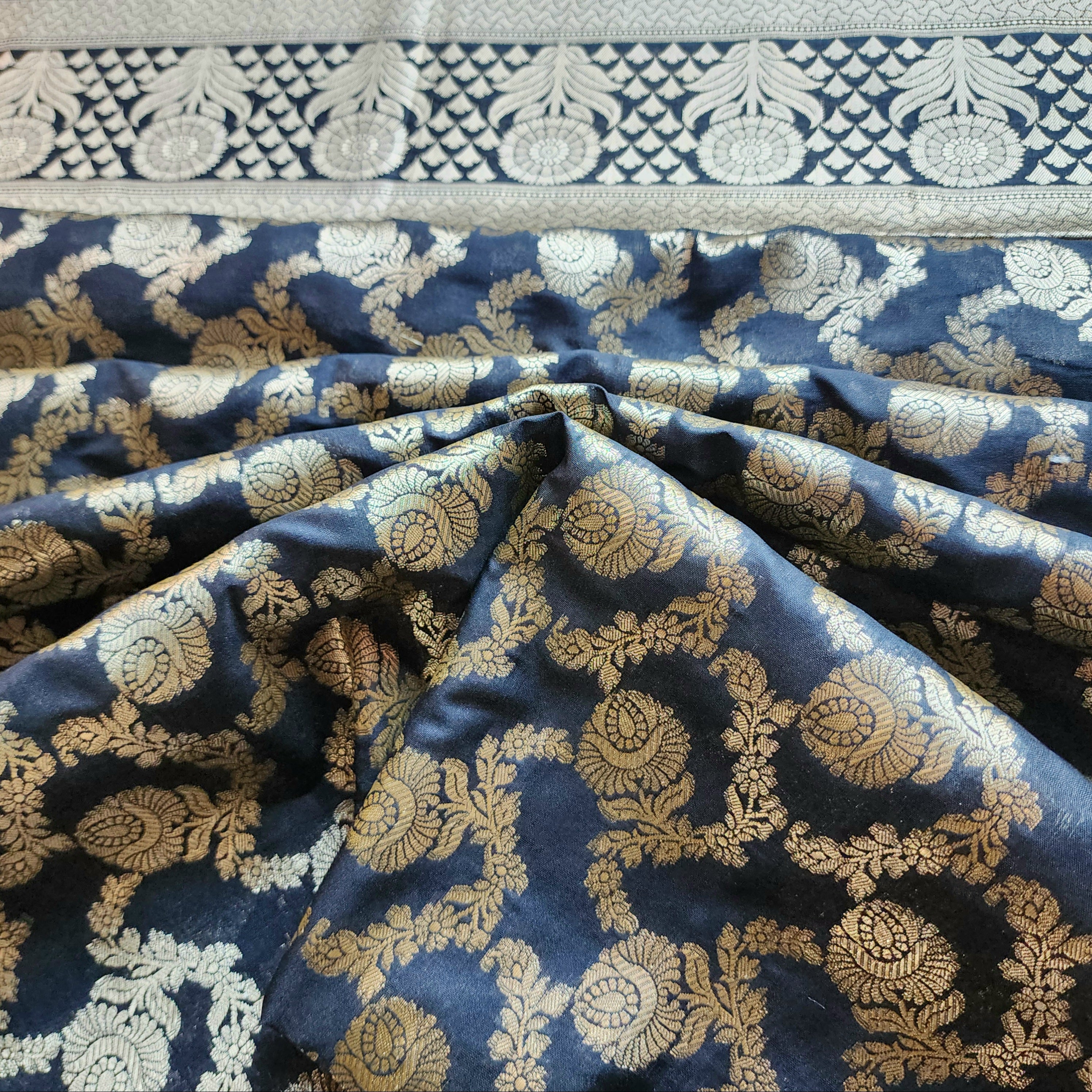Black Floral Jaal Dupatta with Mughal-Inspired Zari Border