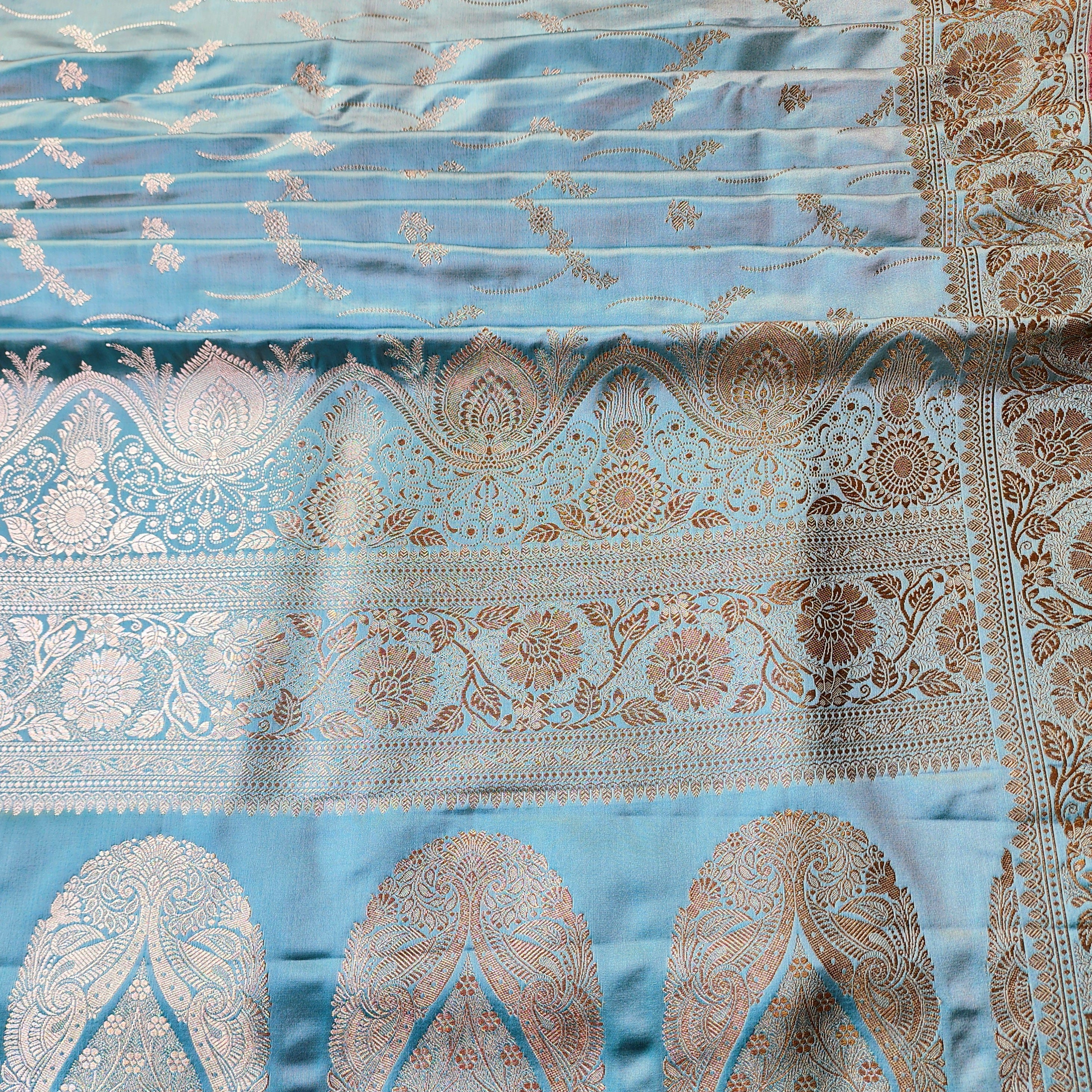 Pastel Blue Banarasi Katan Silk Saree with Light Gold Zari weaving