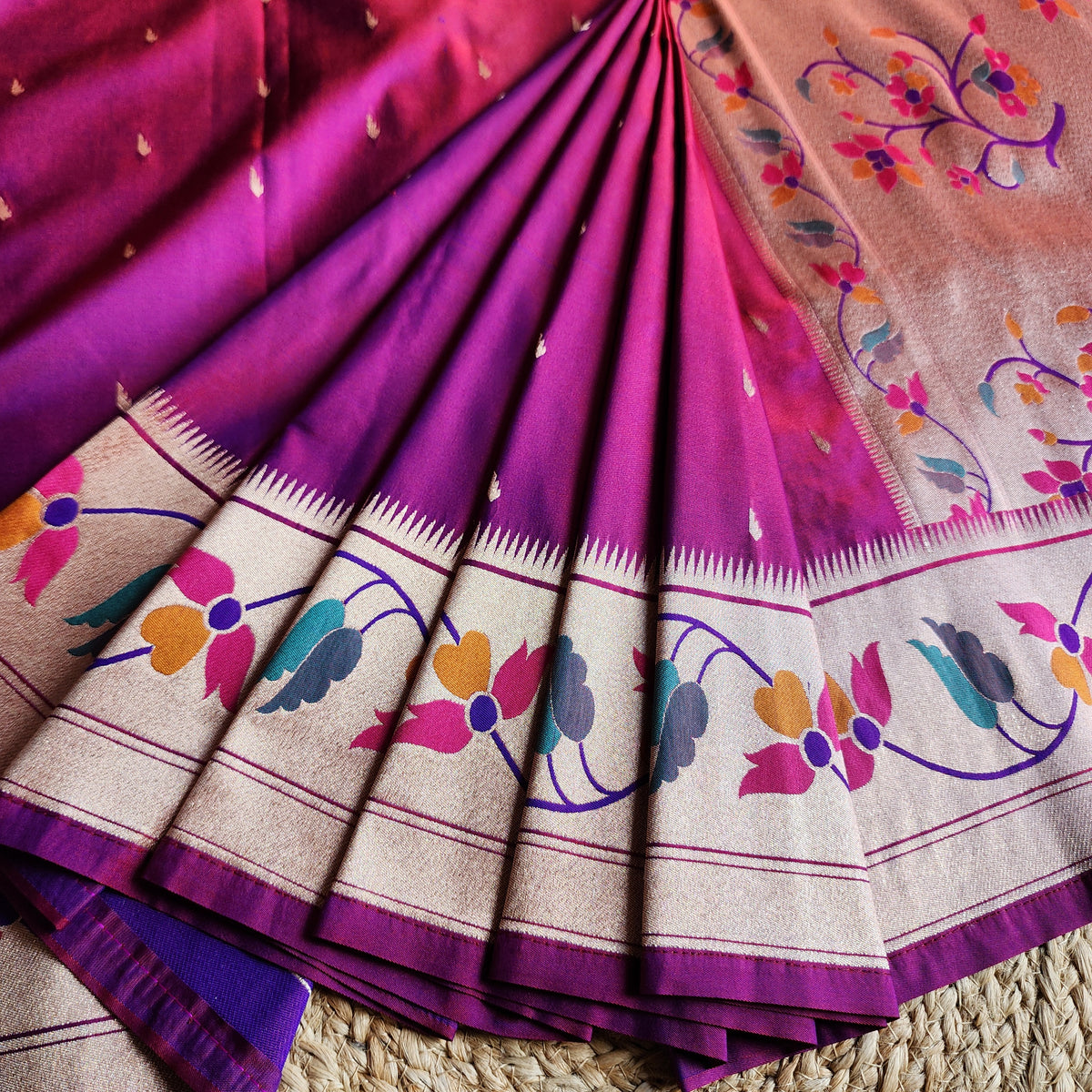 Raahi - Magenta Paithani Silk Saree with Stitched Blouse