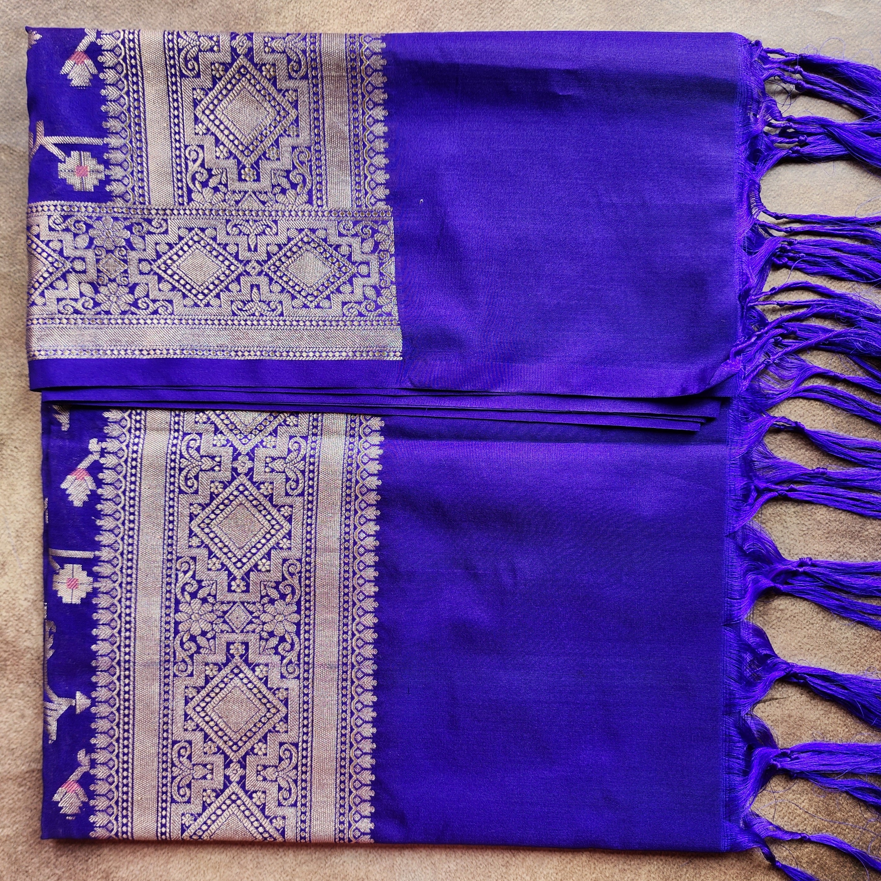 Golden Grid Banarasi Silk Dupatta with Meenakari Work in Electric Blue