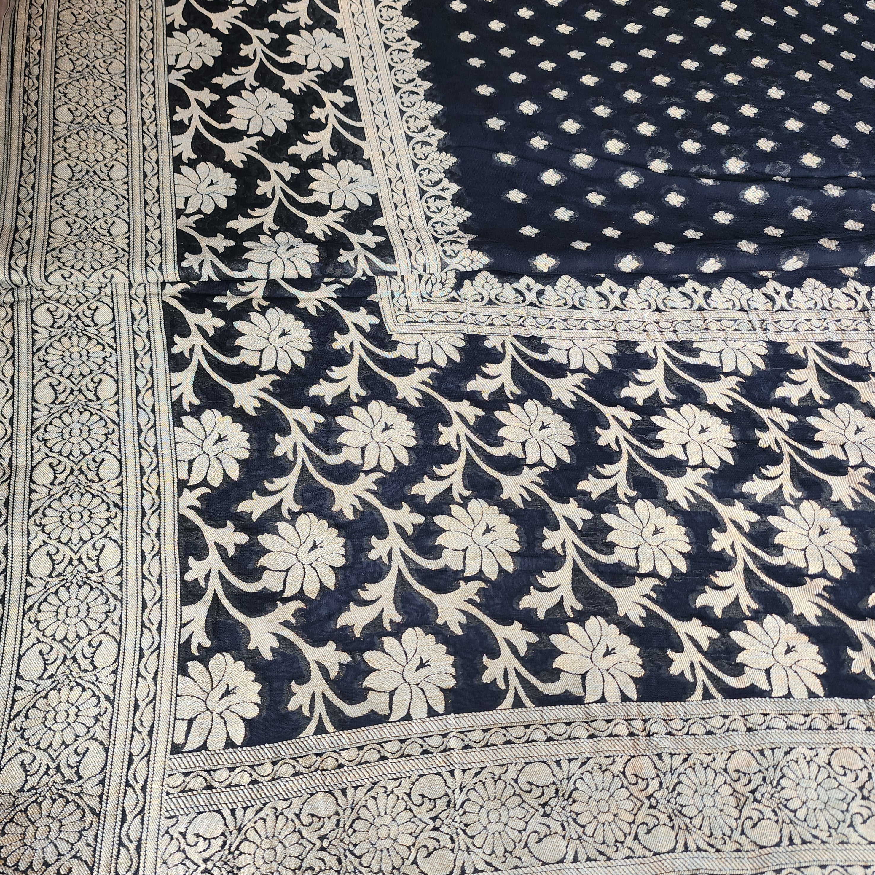 Elegant Black Khaddi Georgette Pure Banarasi Saree with Exquisite Golden Zari