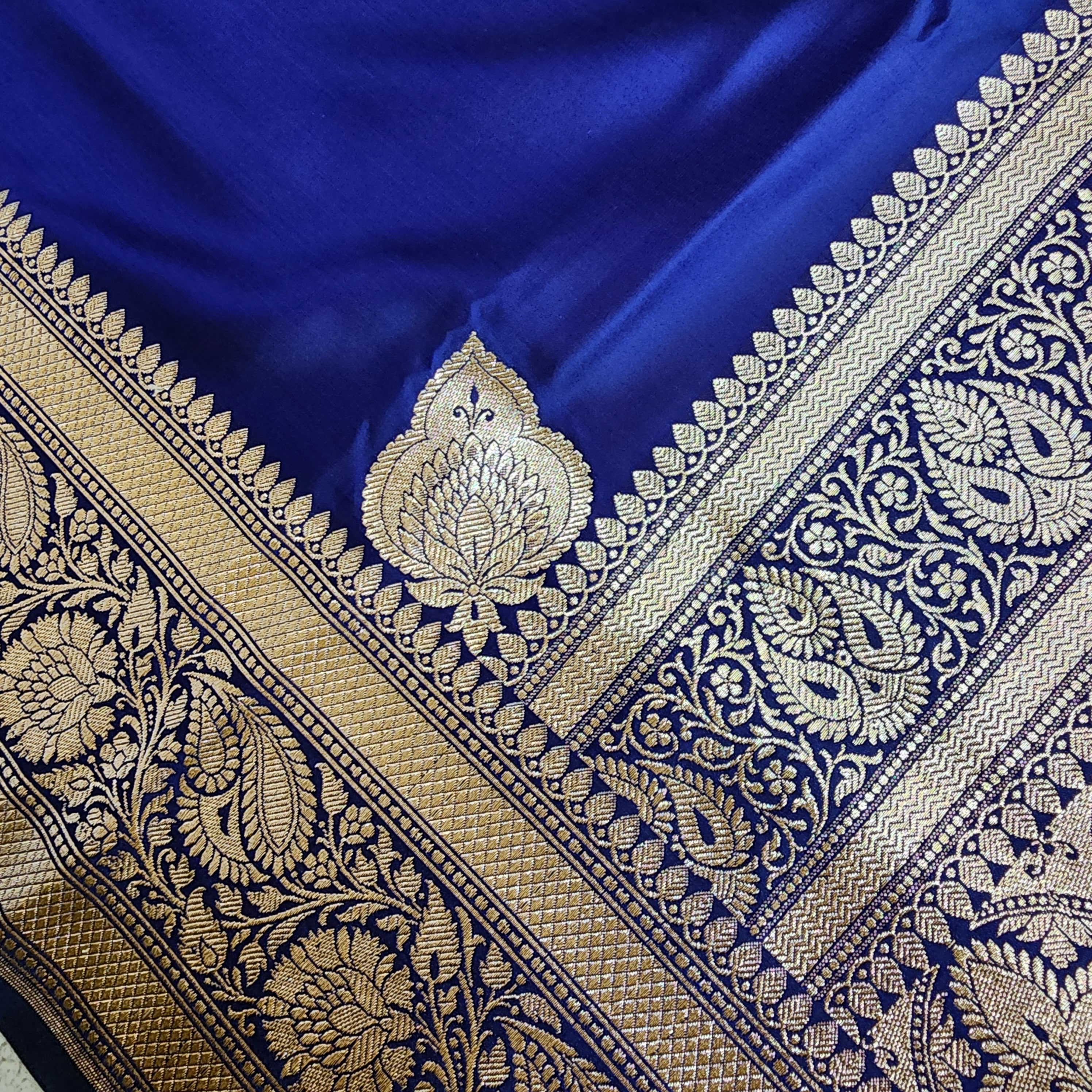Royal Blue Pure Banarasi Katan Silk Saree with light Gold Zari Weaving