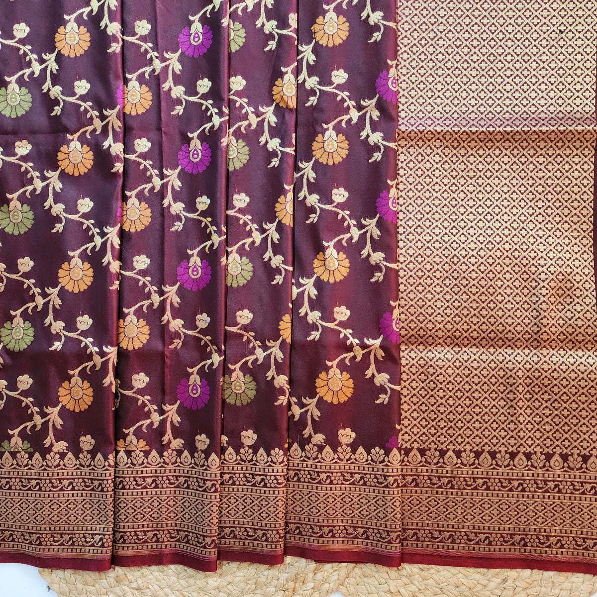 Banarasi Silk Floral Jaal Dupatta - Deep Burgundy