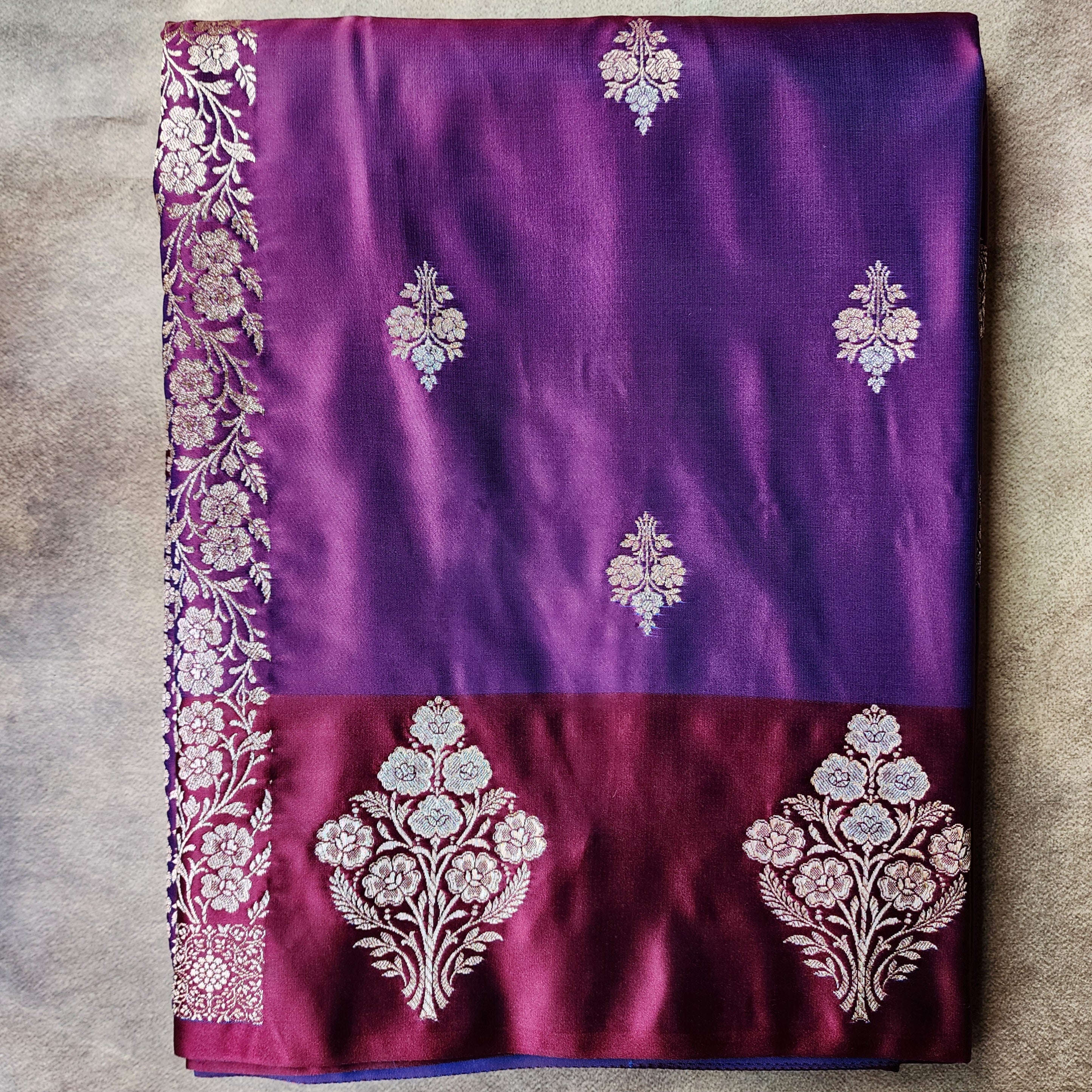 Royal Purple Pure Banarasi Katan Silk Saree with Magenta Border