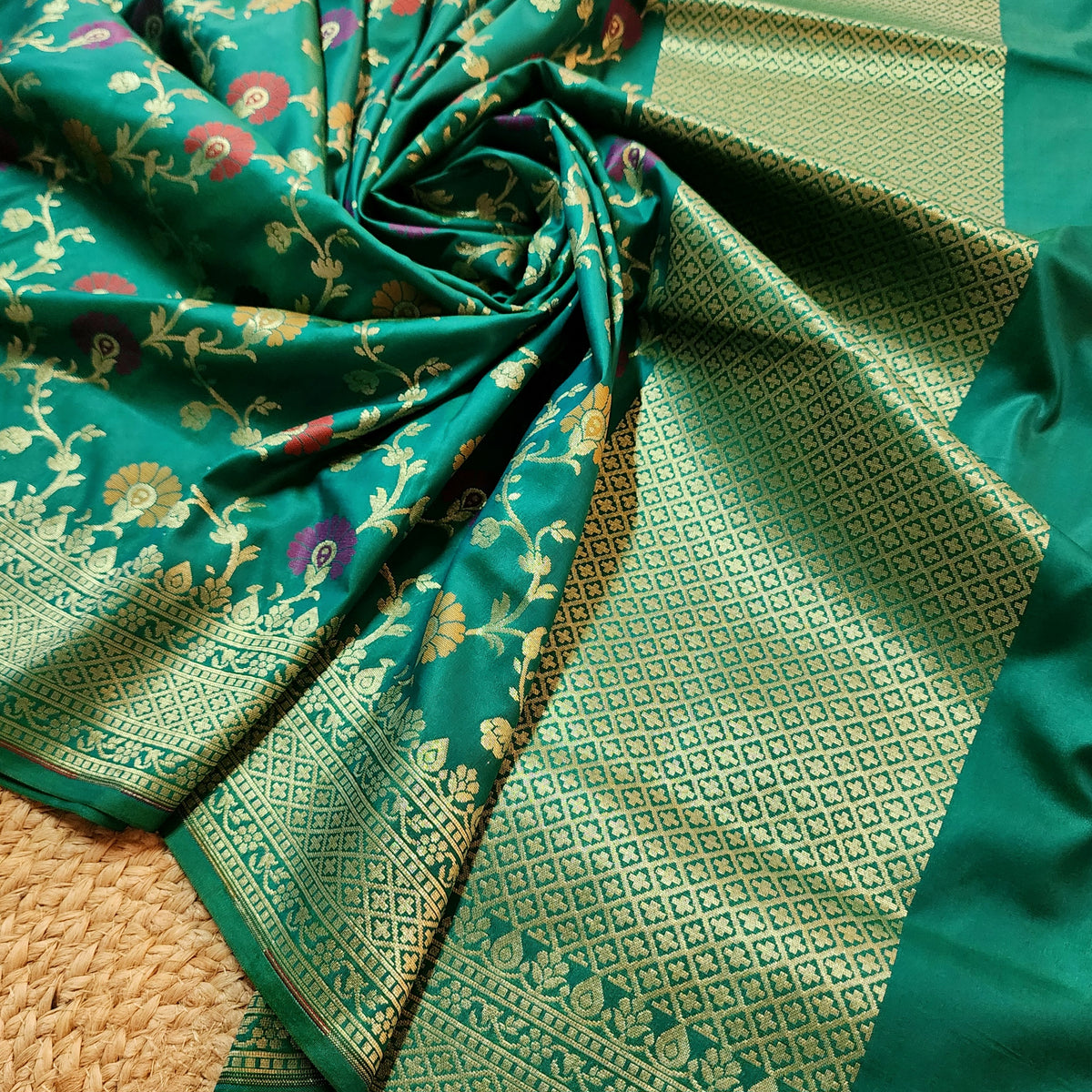 Banarasi Silk Floral Jaal Dupatta - Deep Teal
