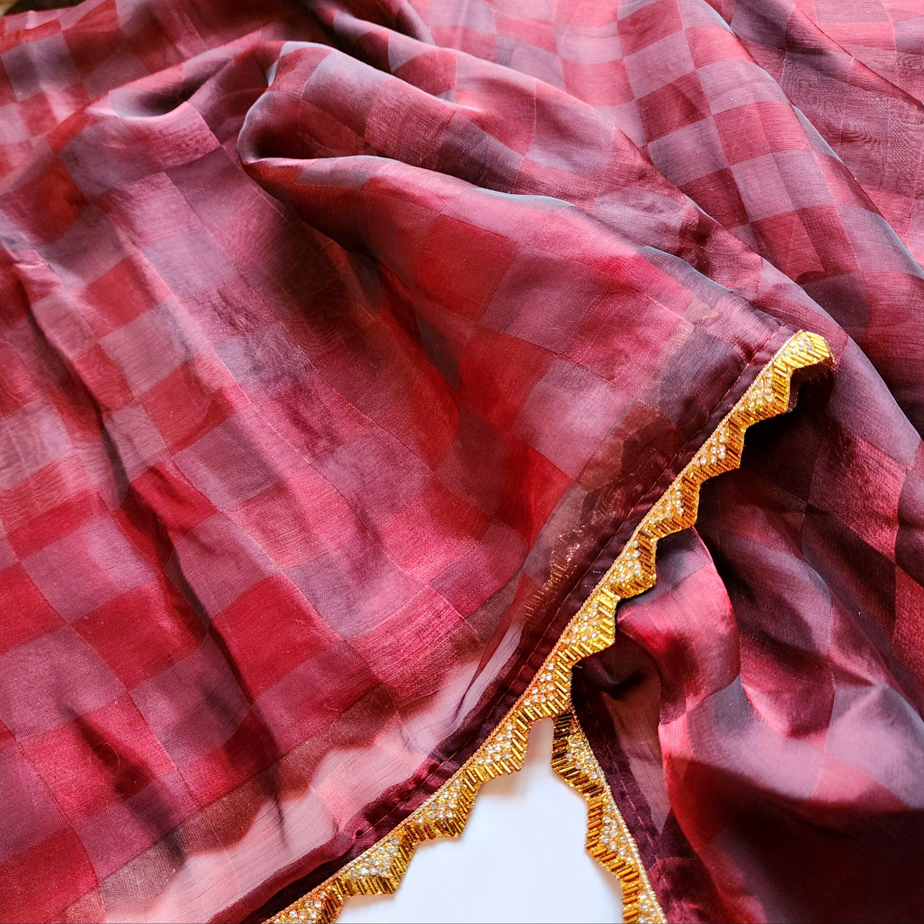 Maroon Designer Chiffon Silk Saree