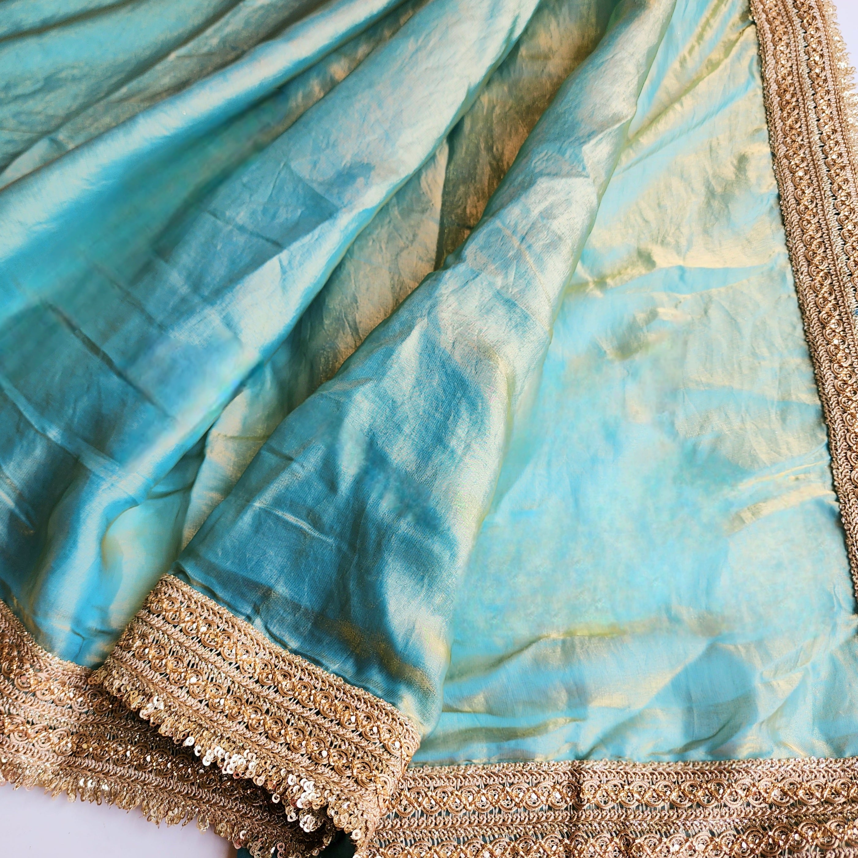 Teal Designer Chiffon Silk Saree