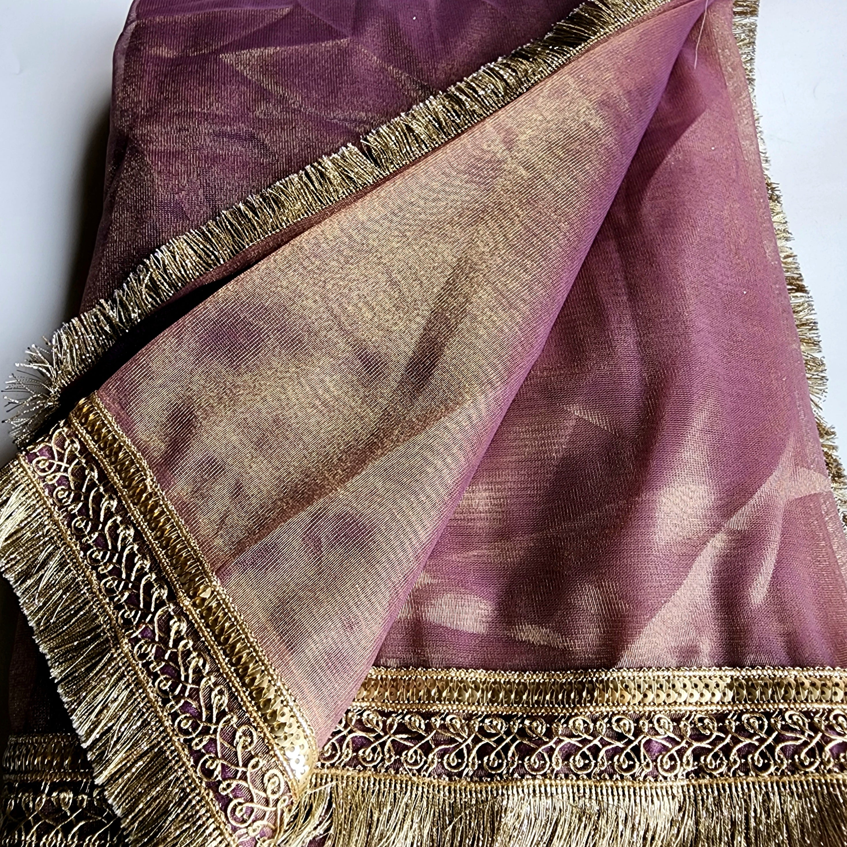 Metallic Mauve Designer Tissue Net Saree