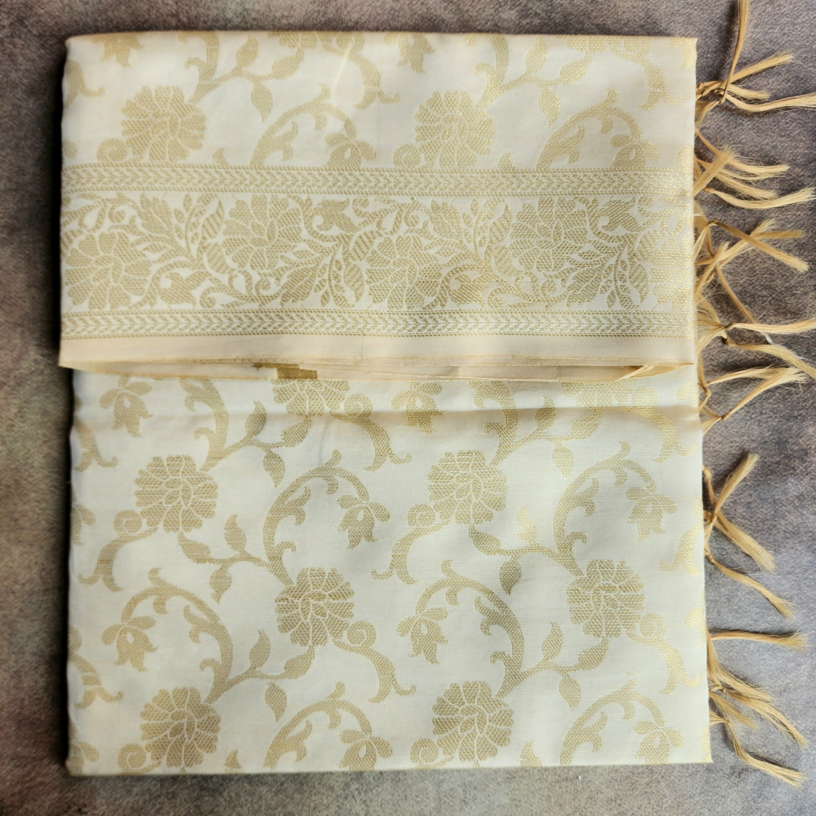 White Banarasi Tapetta Silk Dupatta with Gold Floral Weave