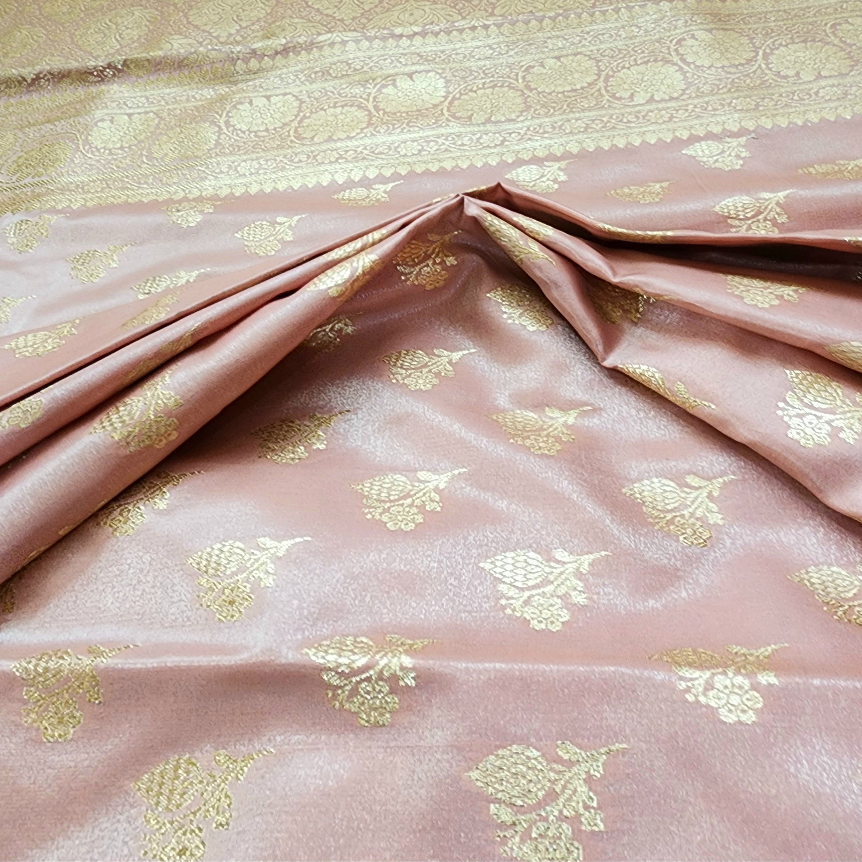 Rich Rose Blush Pink Banarasi Silk Saree with Gold Zari Weaving