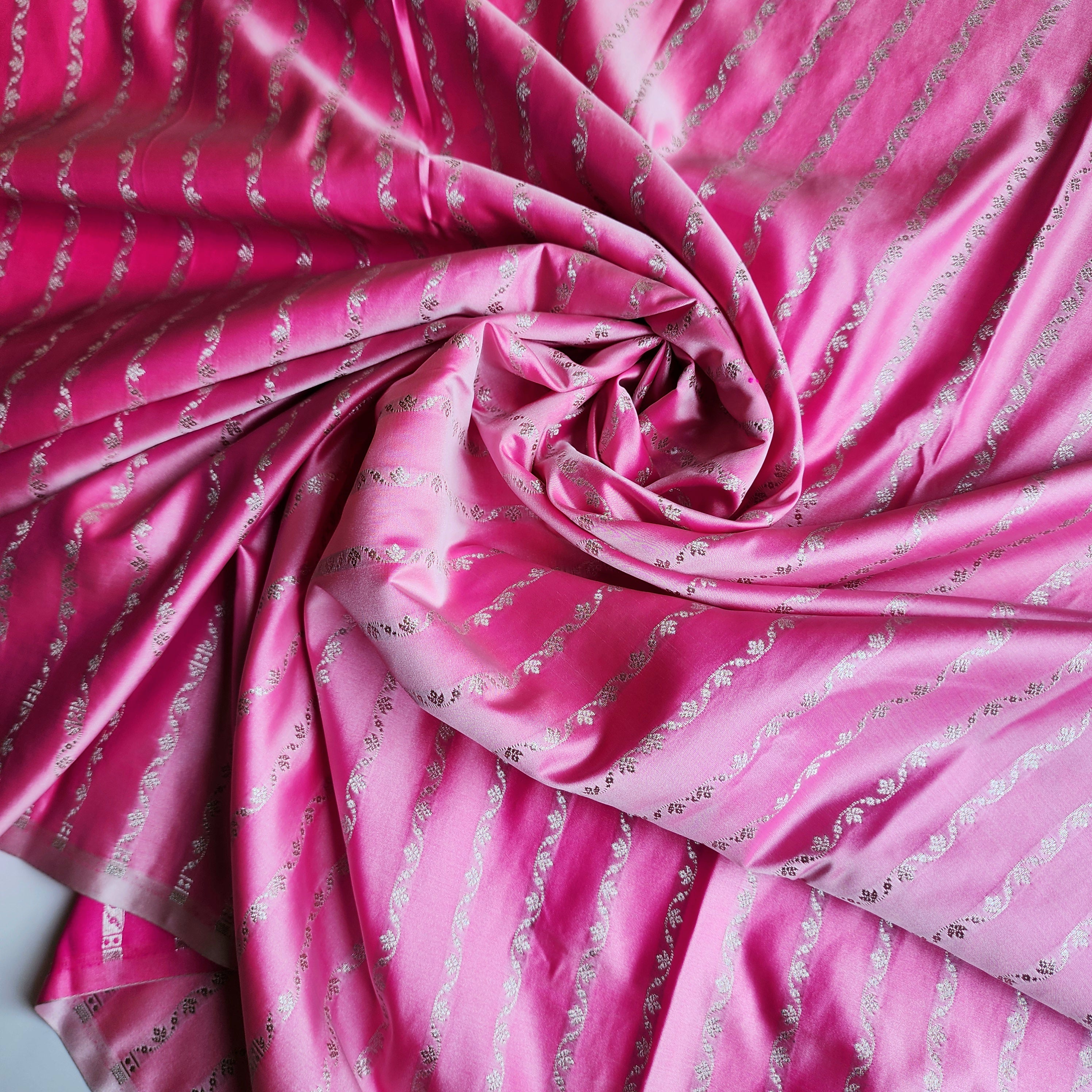 Pastel Candy Pink Banarasi Katan Silk Saree with Light Gold Zari weaving