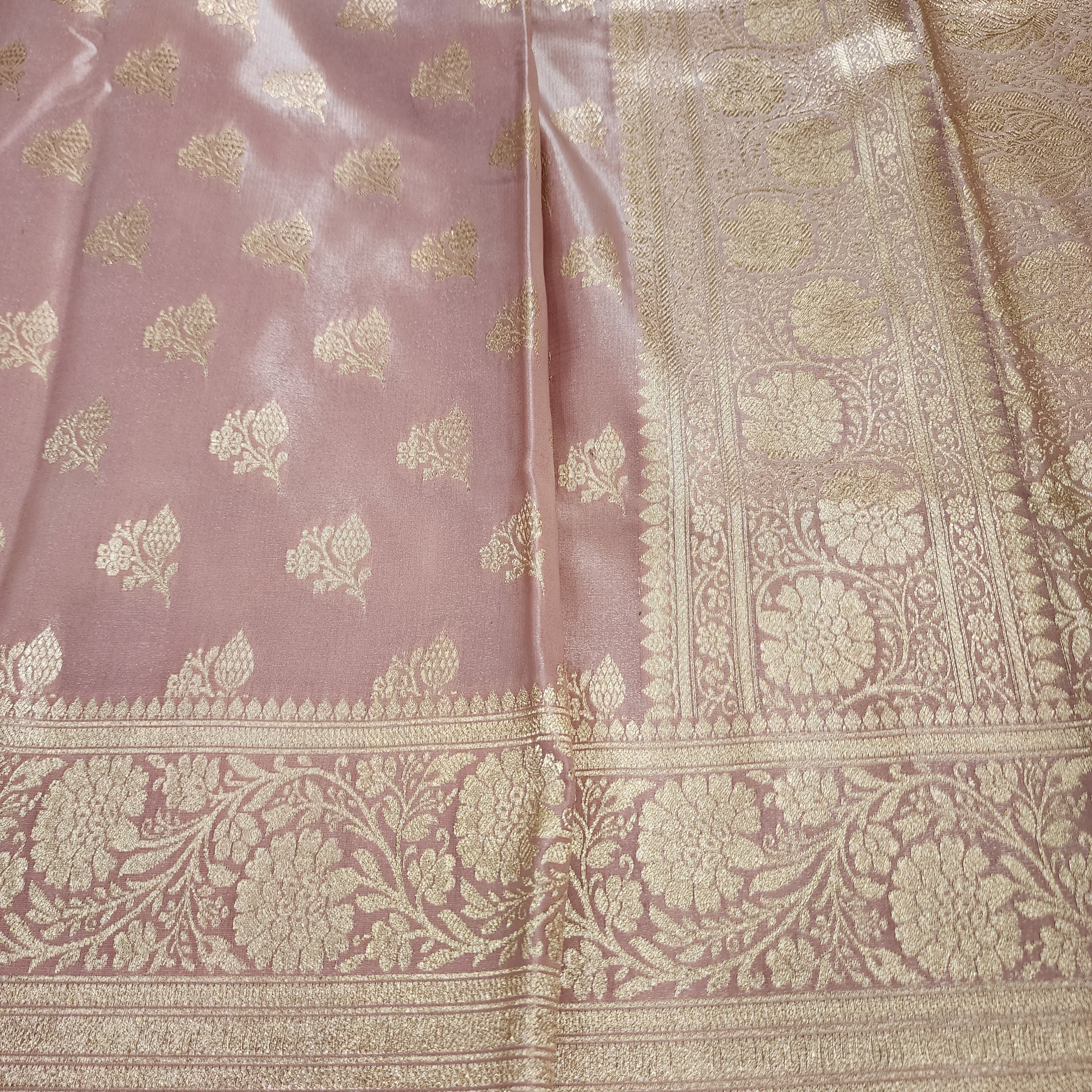Rich Rose Blush Pink Banarasi Silk Saree with Gold Zari Weaving