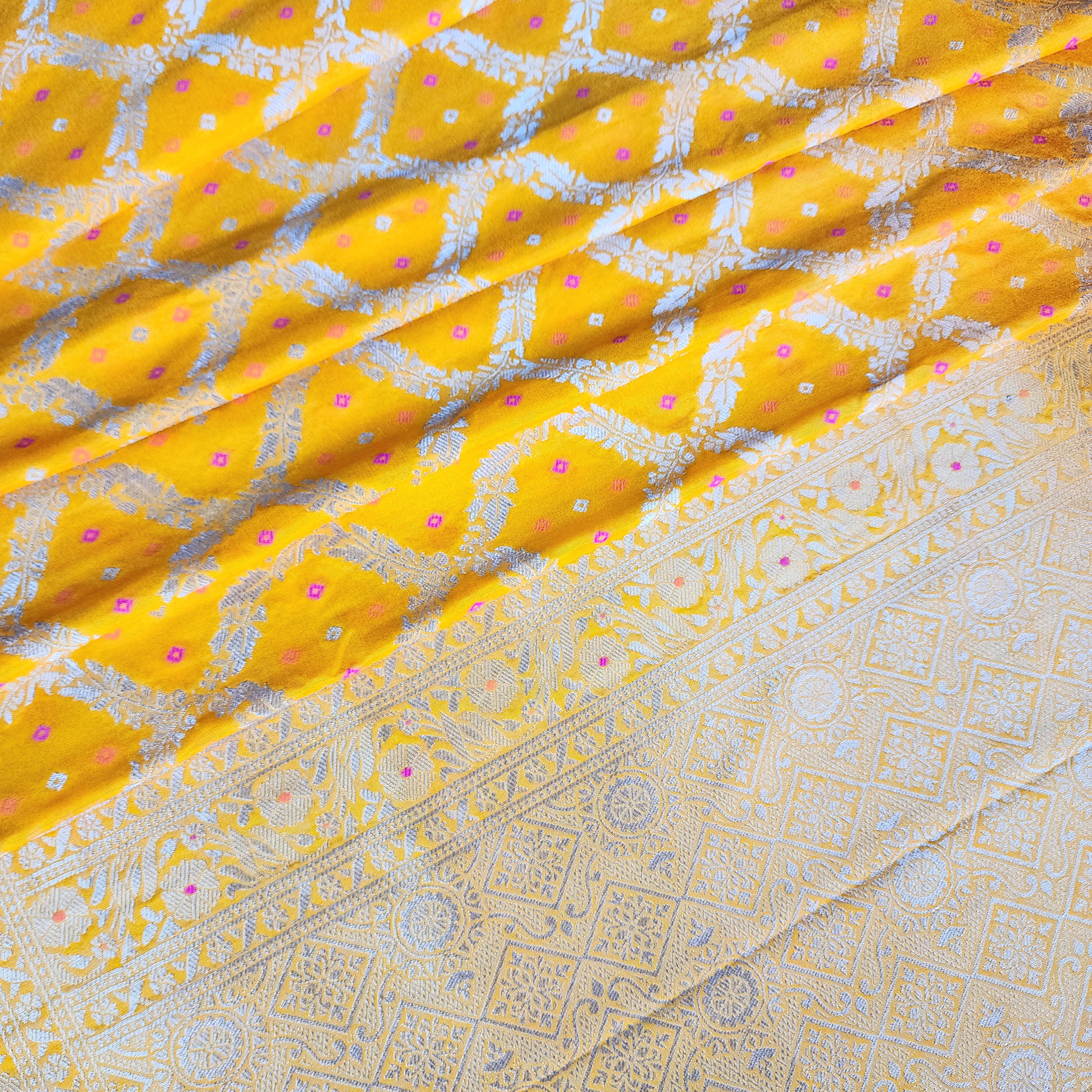 Mustard Yellow Bandhani Dupatta with Traditional Jaal