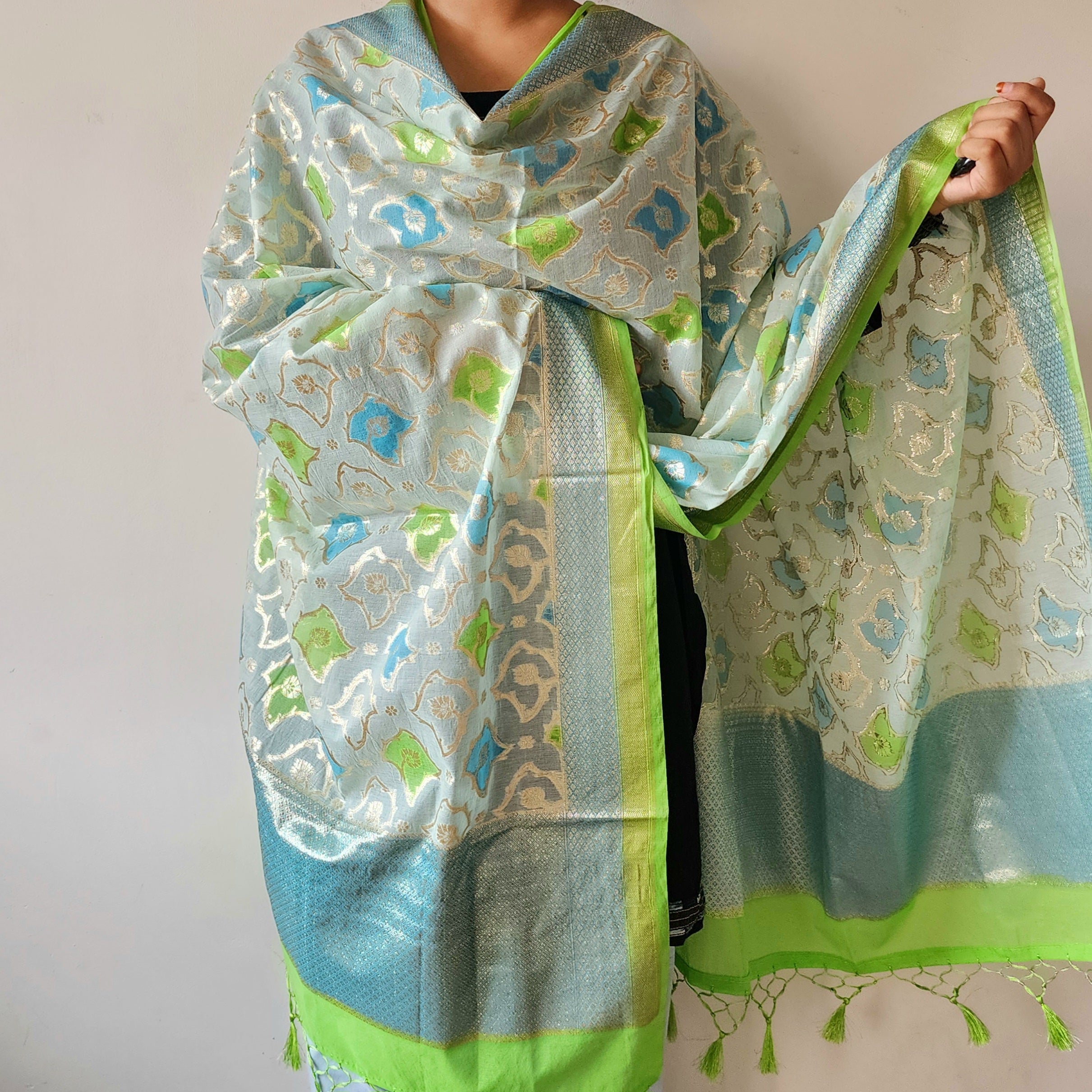 Light Blue Banarasi Brocade Tissue Silk Dupatta