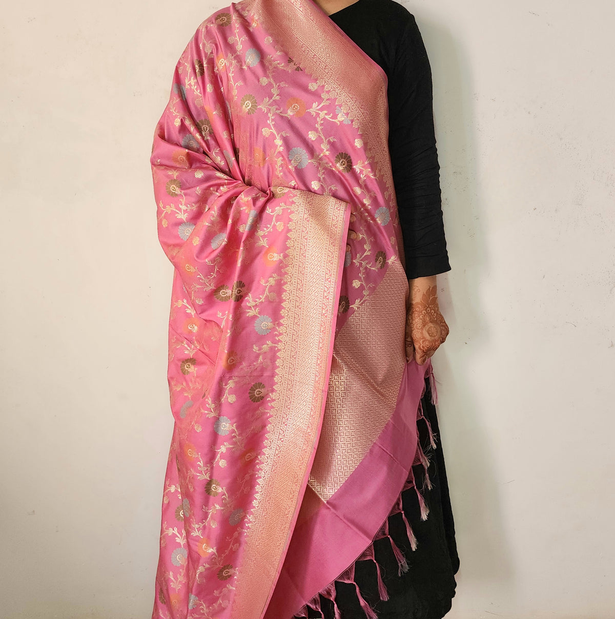 Banarasi Silk Floral Jaal Dupatta - Blush Pink