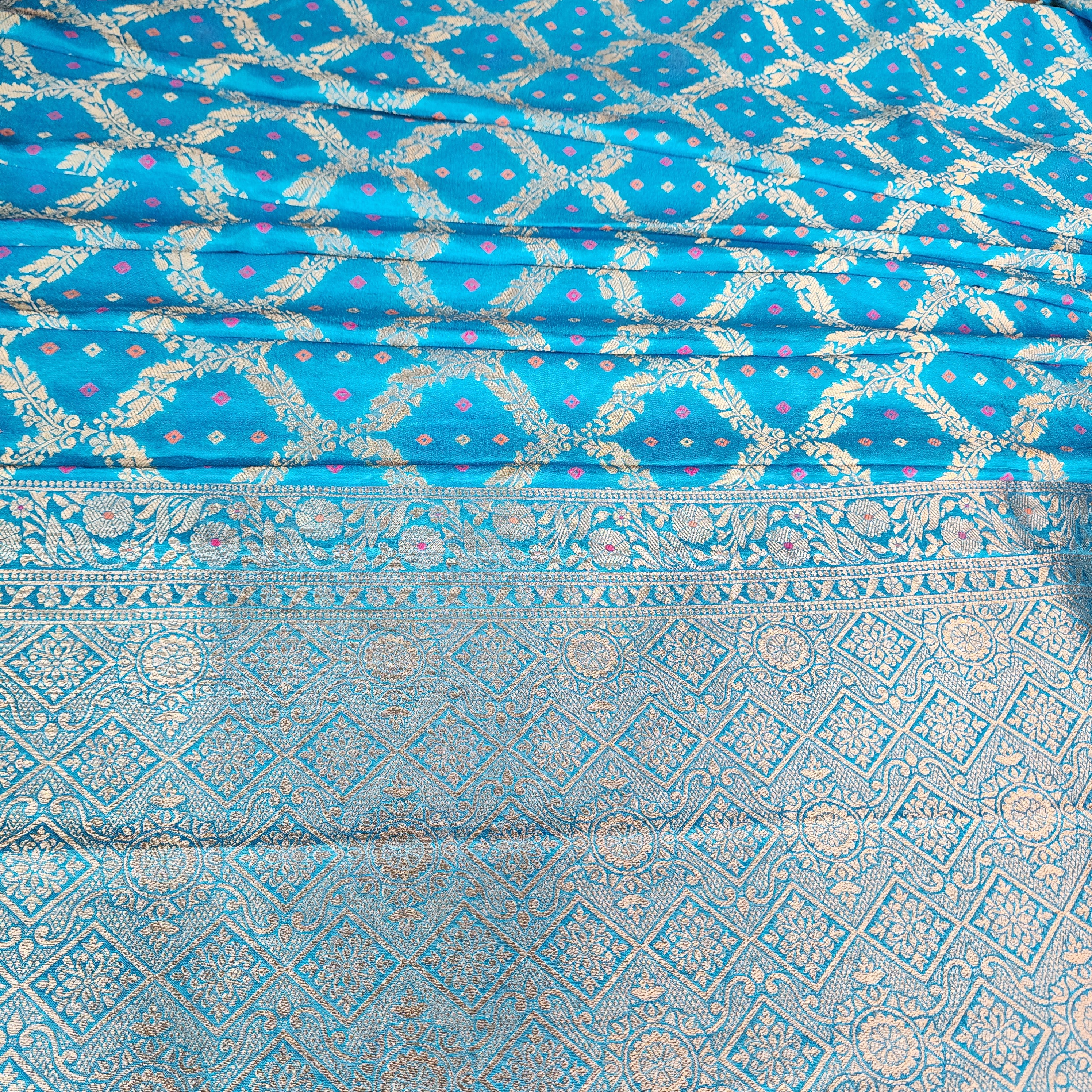 Sky Blue Bandhani Dupatta with Traditional Jaal