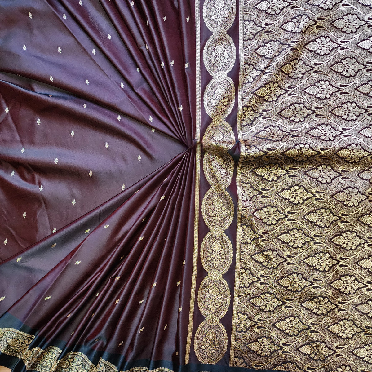 Deep Maroon Pure Banarasi Katan Silk Saree with Gold Zari Weaving