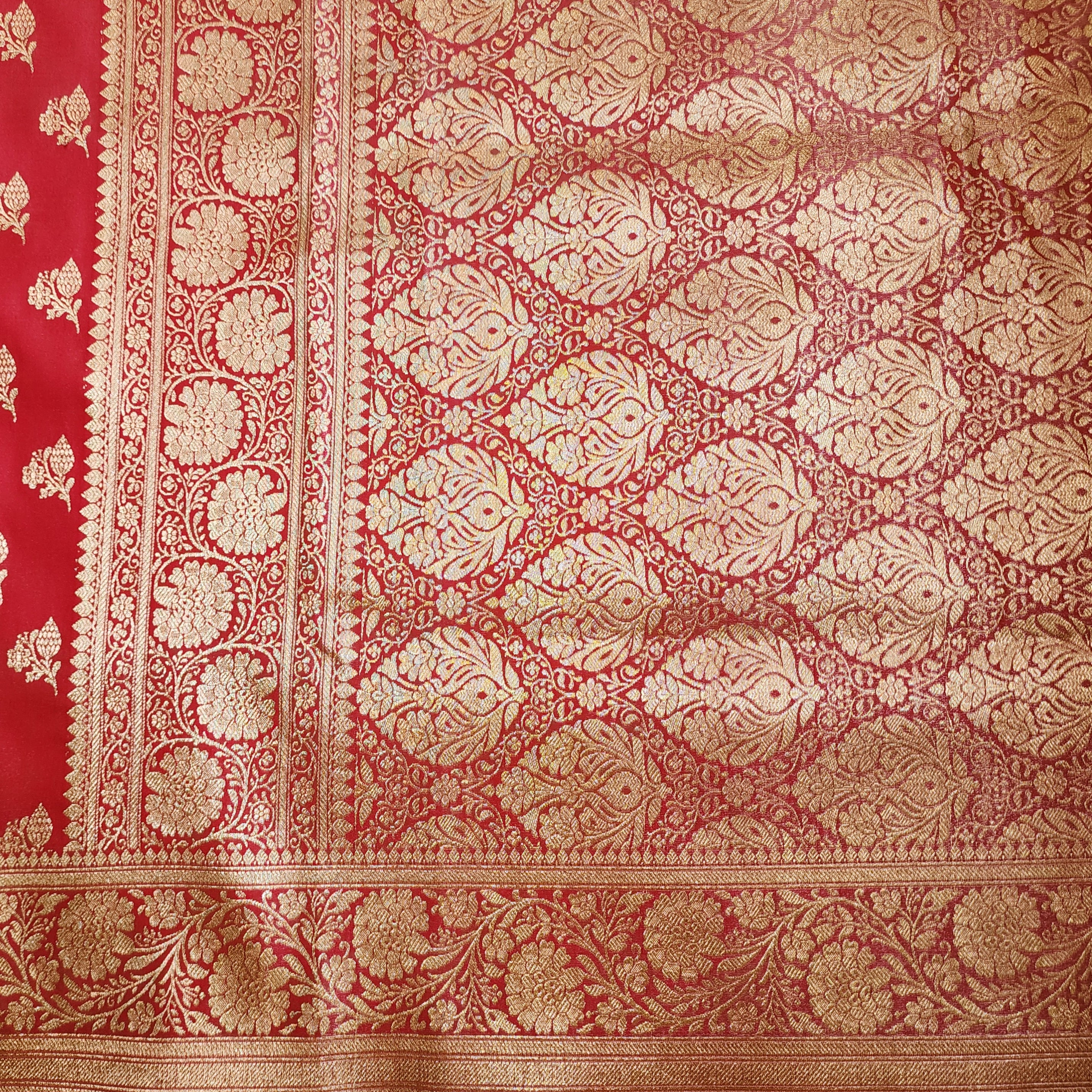 Rich Red Banarasi Silk Saree with Gold Zari Weaving