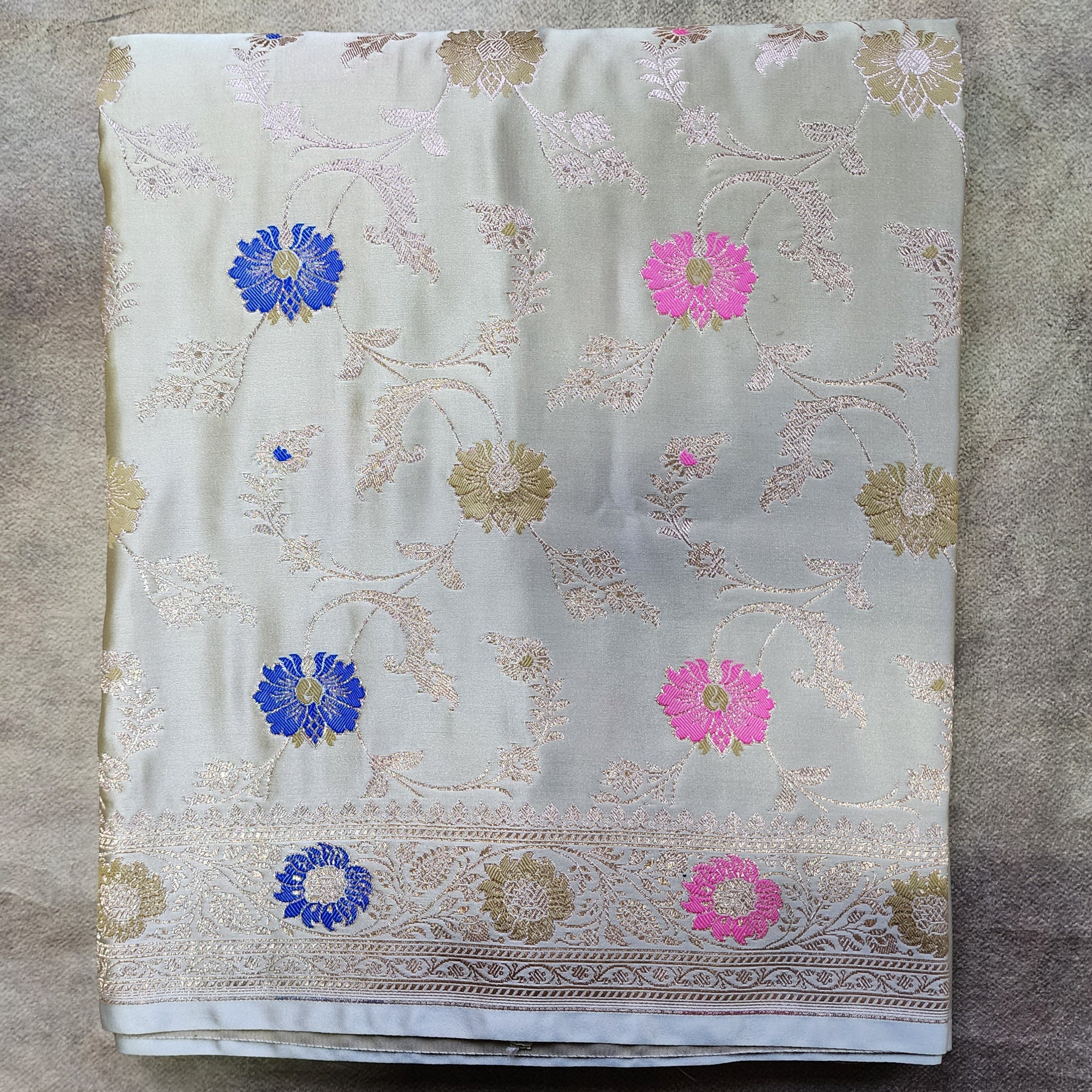 Enriched Banarasi Katan Silk Saree | Light Olive Green Multicolor Meenakari Floral Jaal