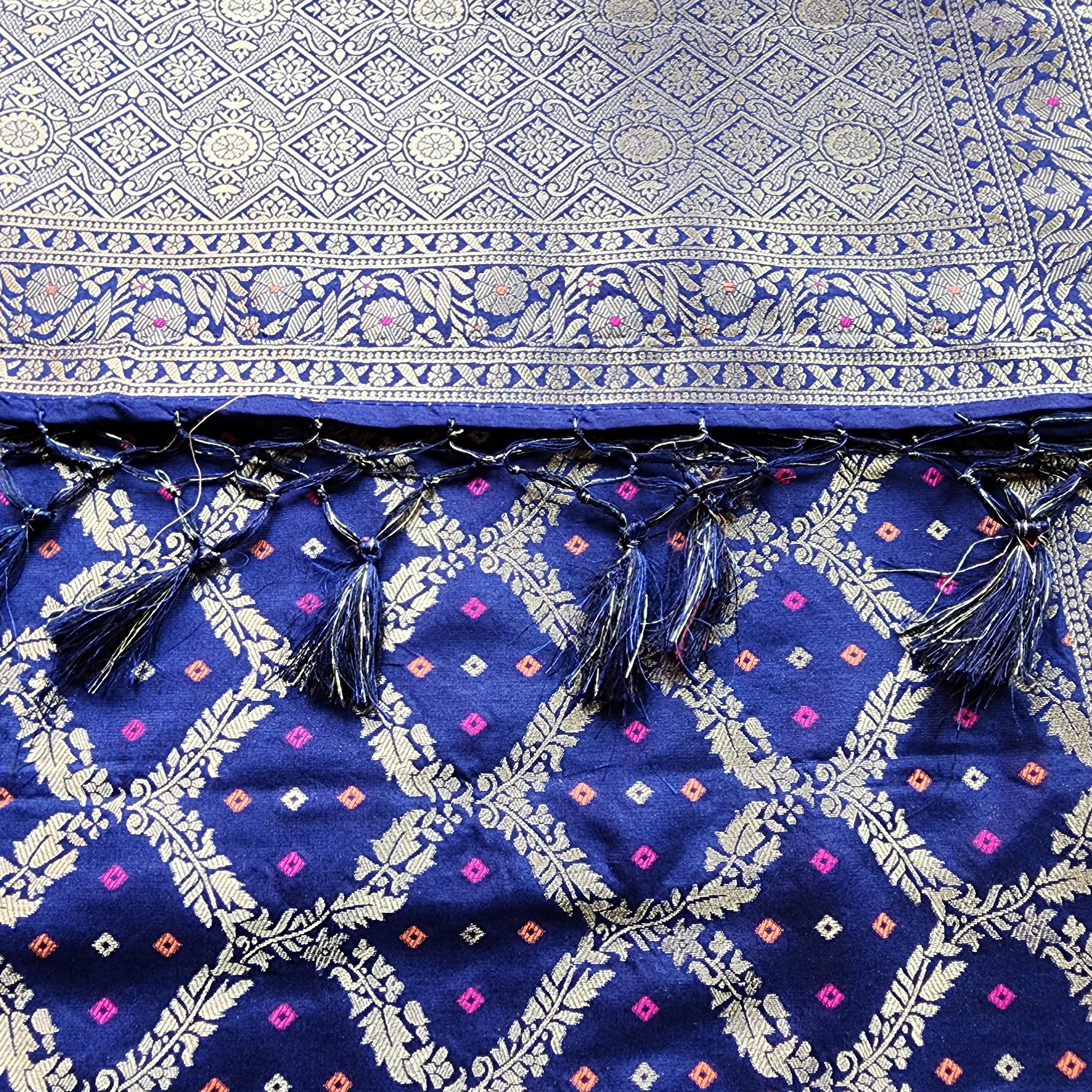 Royal Blue Bandhani Dupatta with Traditional Jaal