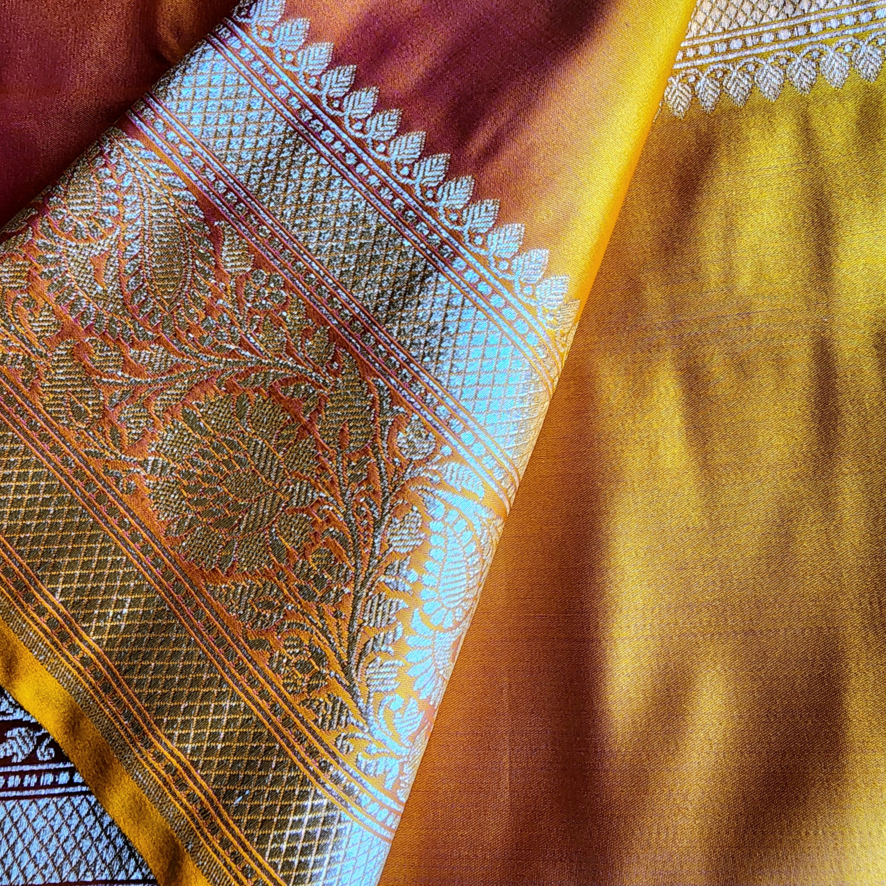 Rich Orange Pure Banarasi Katan Silk Saree with light Gold Zari Weaving