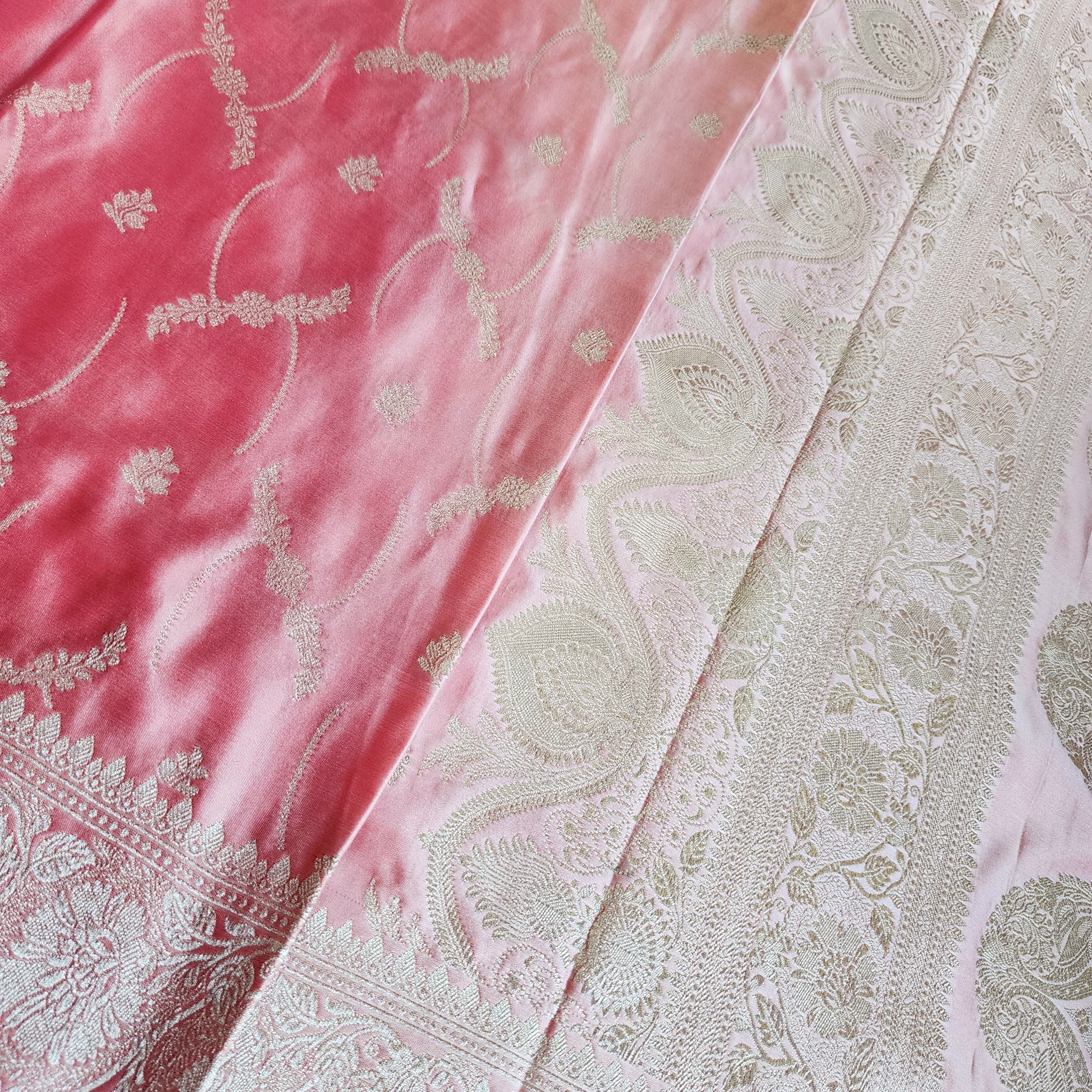 Pastel Baby Pink Banarasi Katan Silk Saree with Light Gold Zari weaving