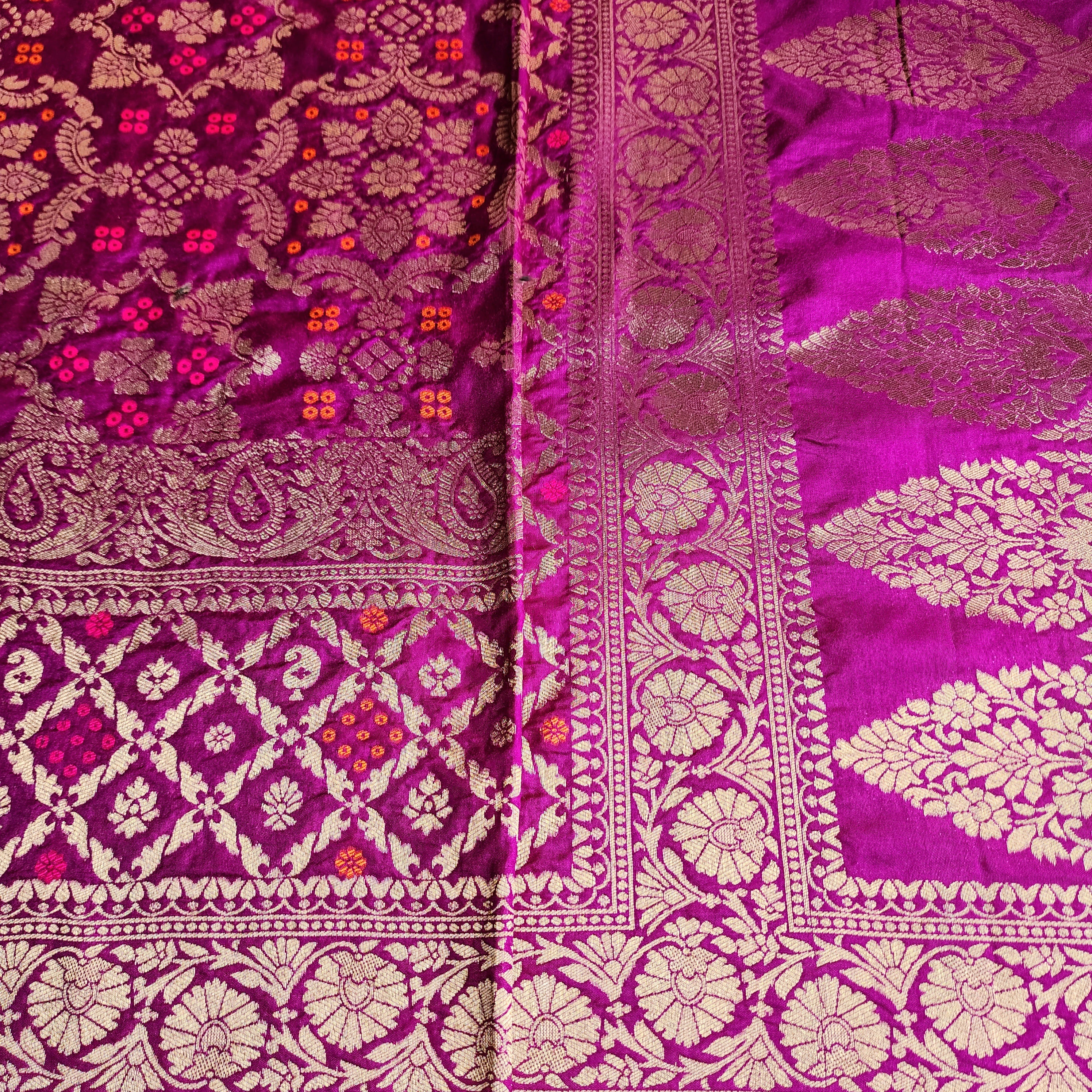 Berry Purple Bandhani Dupatta with Floral and Geometric Zari Weave