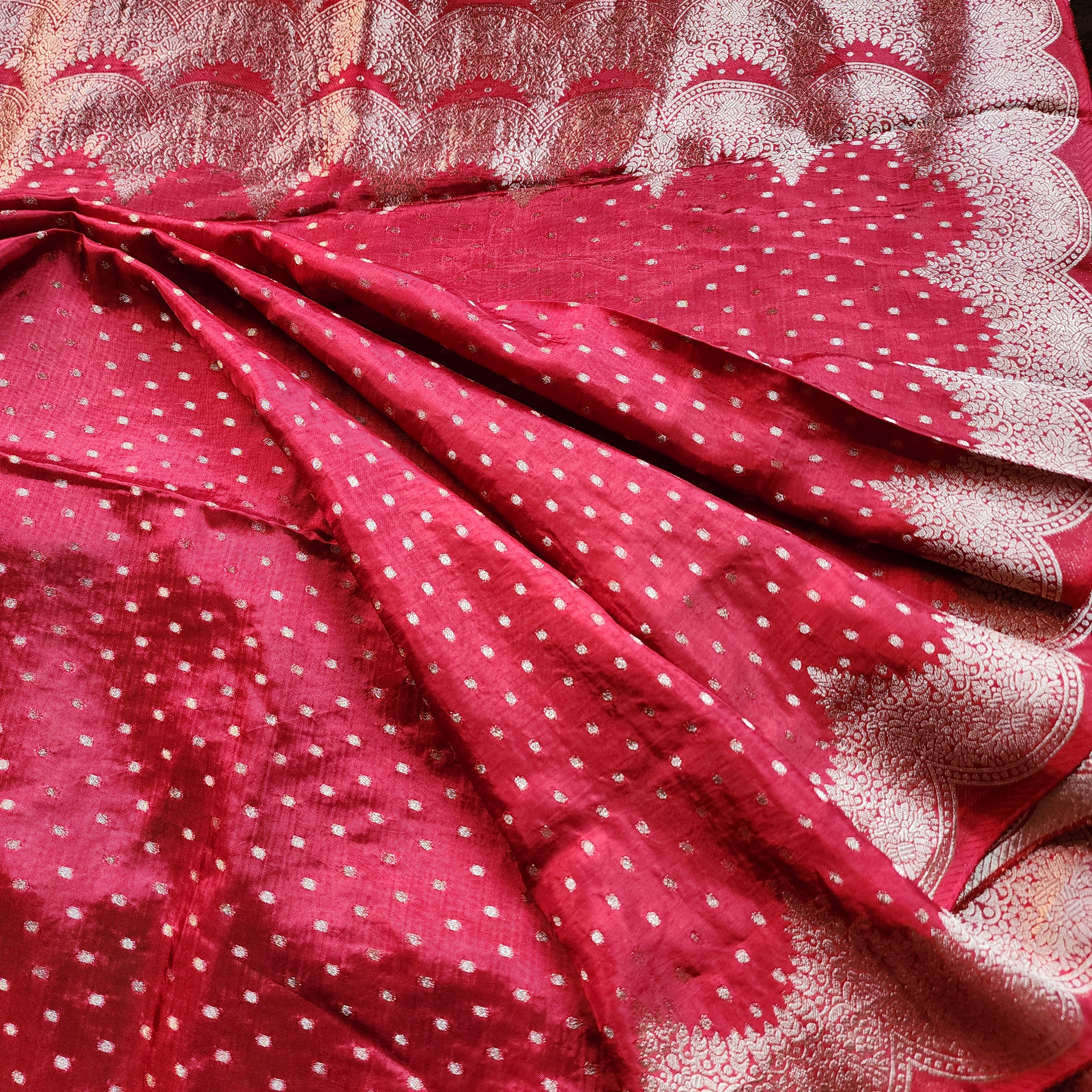 Deep Red Muslin Silk Saree with Cream Border