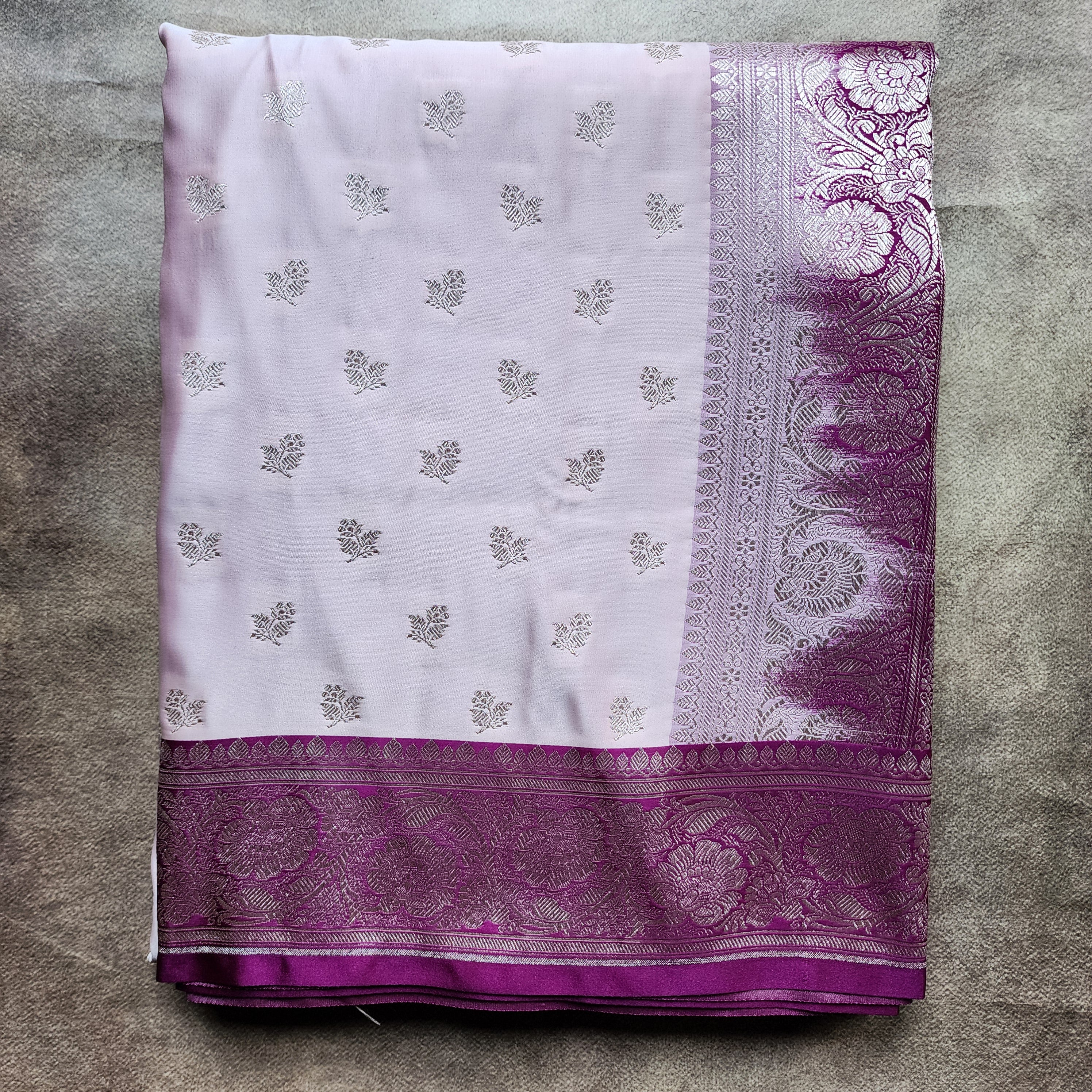 Pastel Pink Pure Banarasi Katan Silk Saree with Magenta Border
