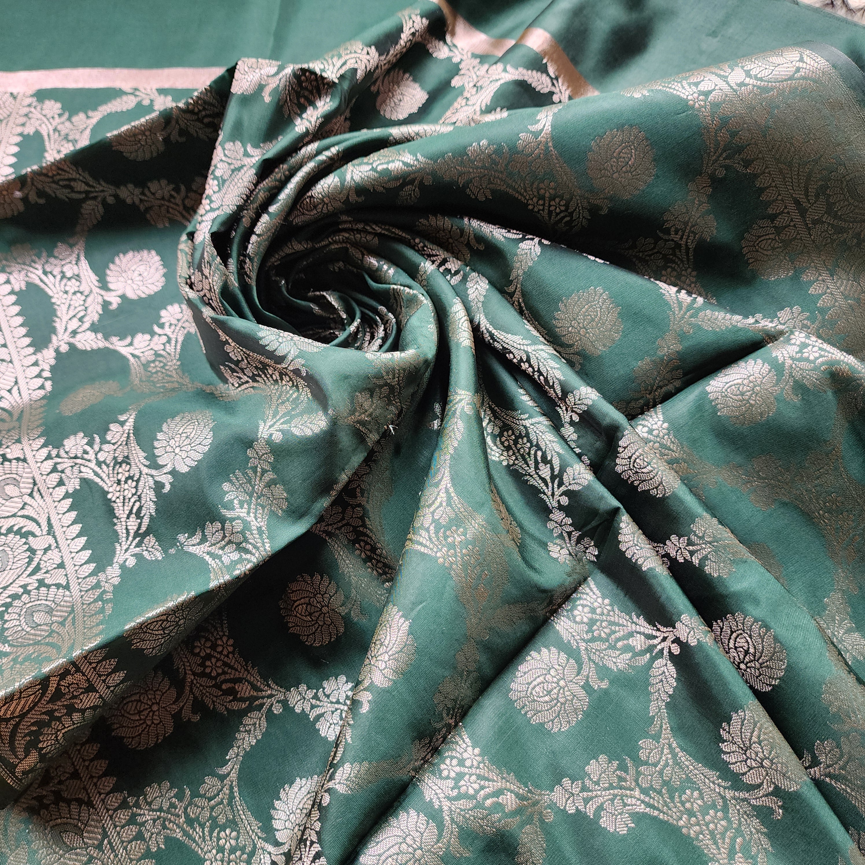 Emerald Green Semi Silk Zari Dupatta