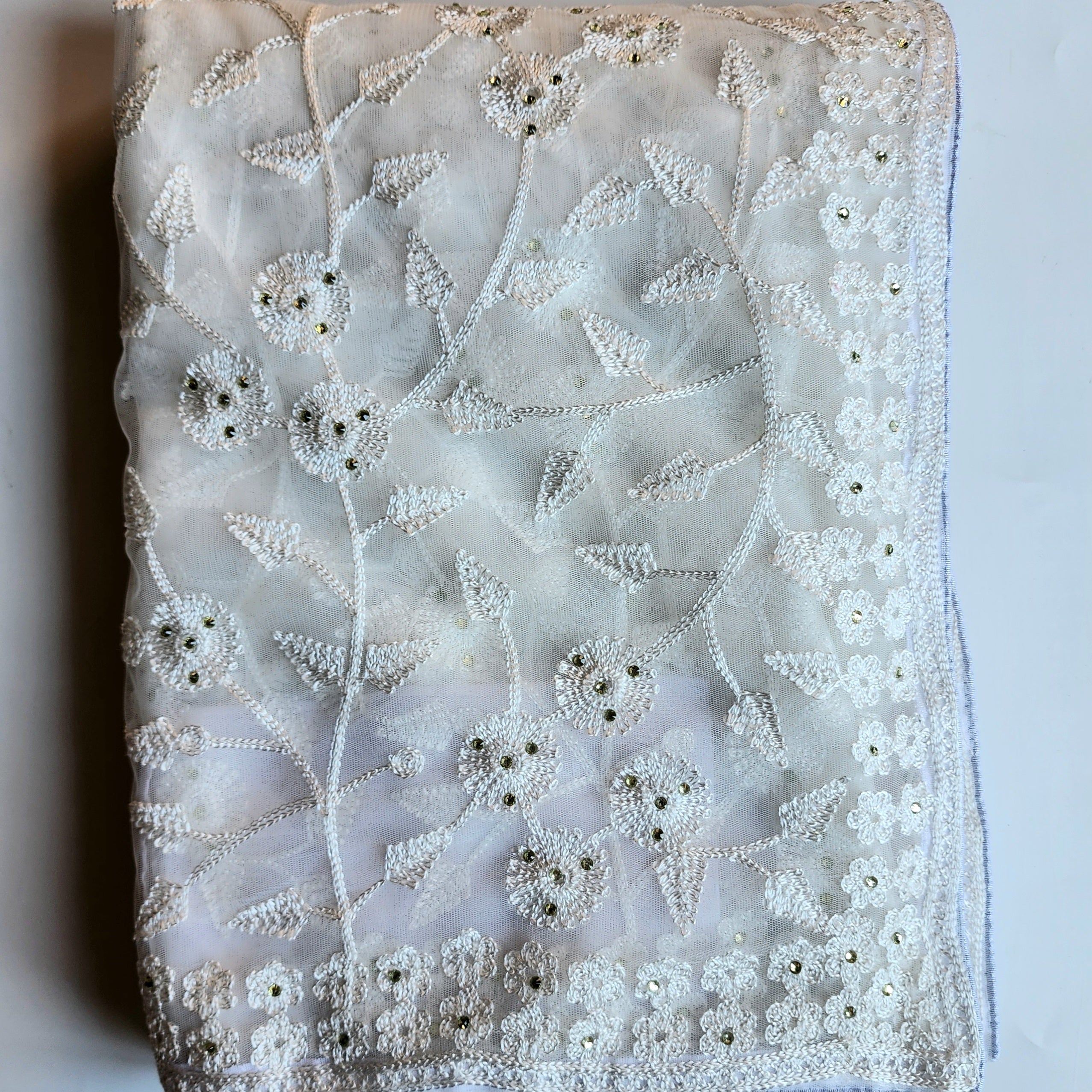 Embroidered Net Designer Saree in White
