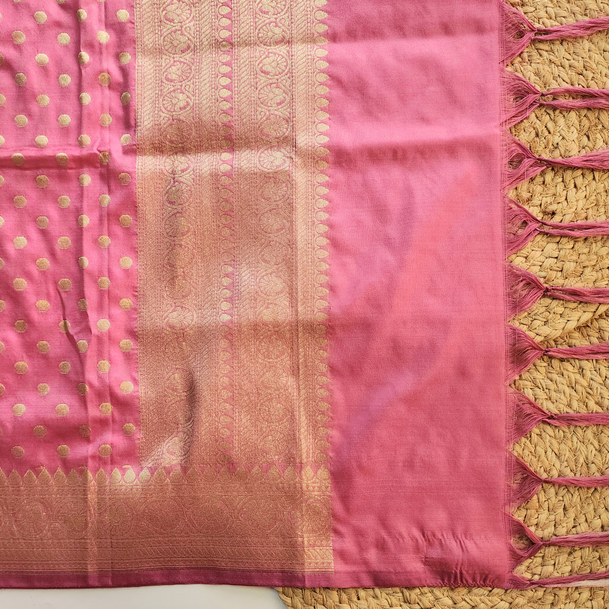 Dusty Rose Banarasi Silk Dupatta with Gold Polka Dot