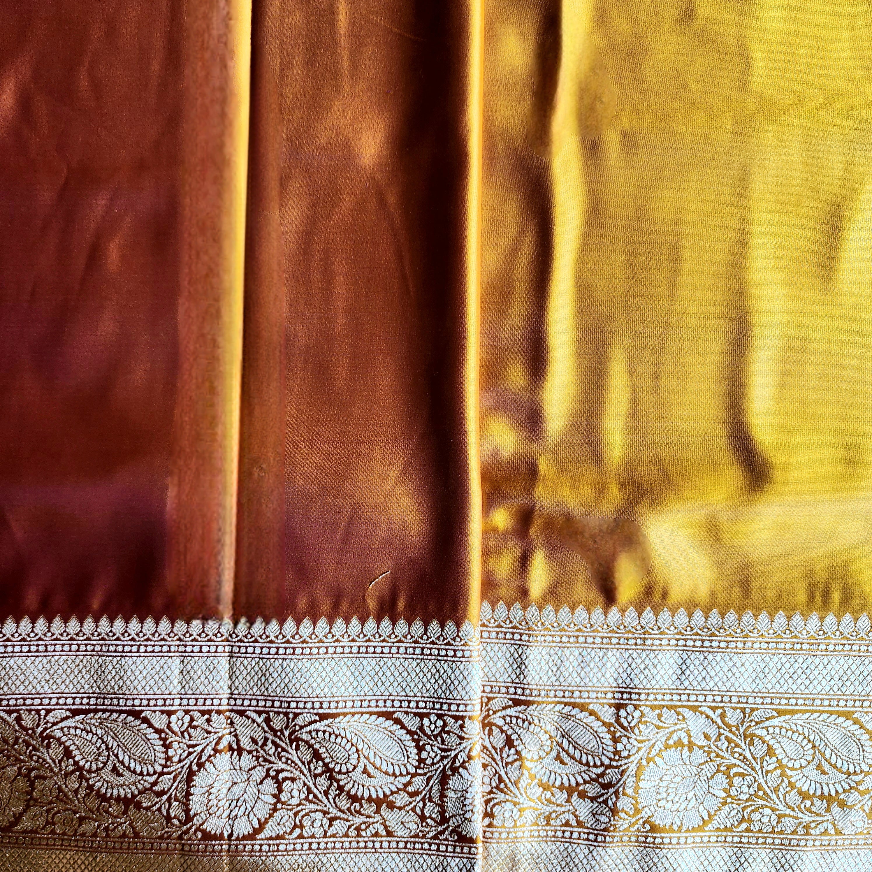 Rich Orange Pure Banarasi Katan Silk Saree with light Gold Zari Weaving