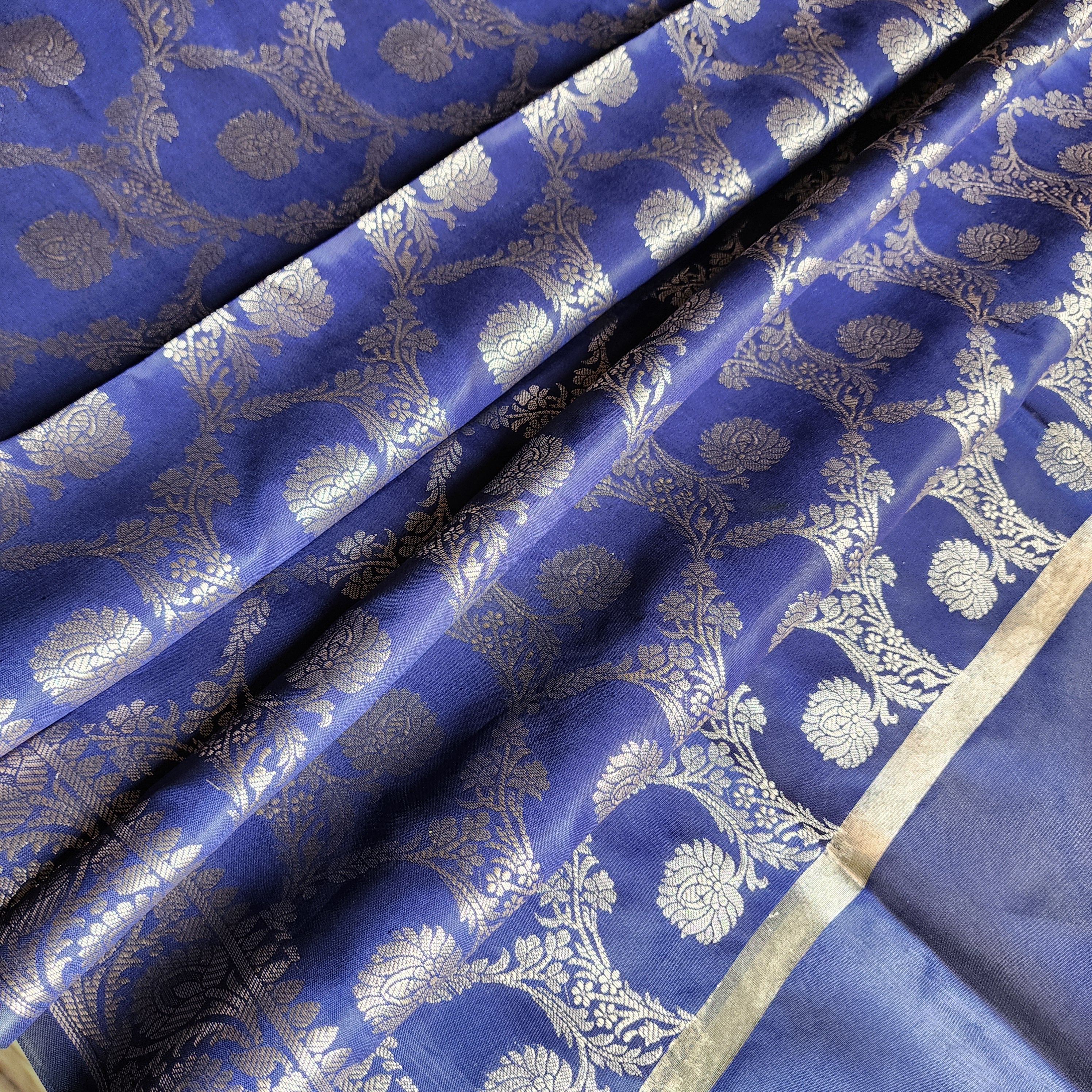 Royal Blue Semi Silk Zari Dupatta