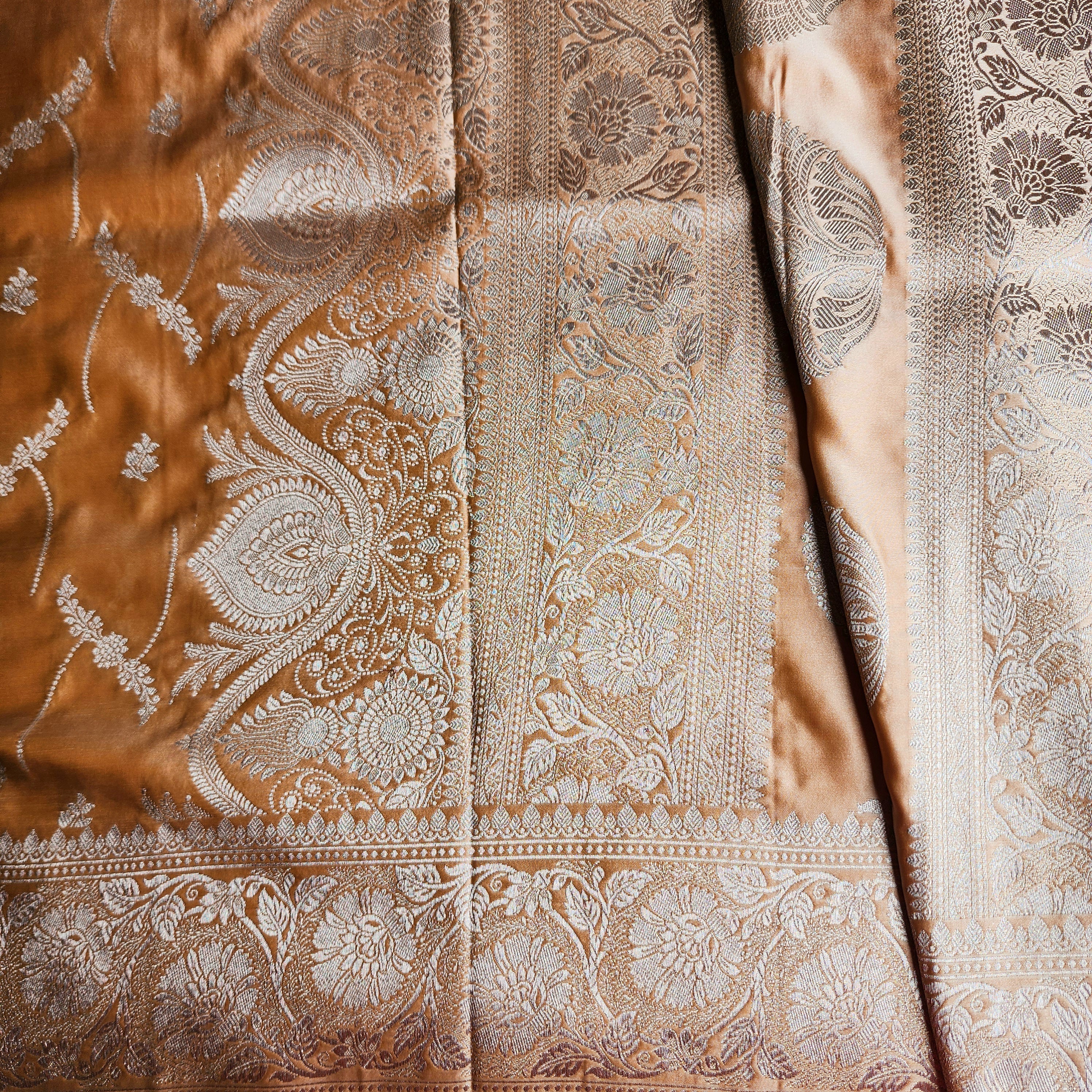 Pastel Beige Banarasi Katan Silk Saree with Light Gold Zari weaving