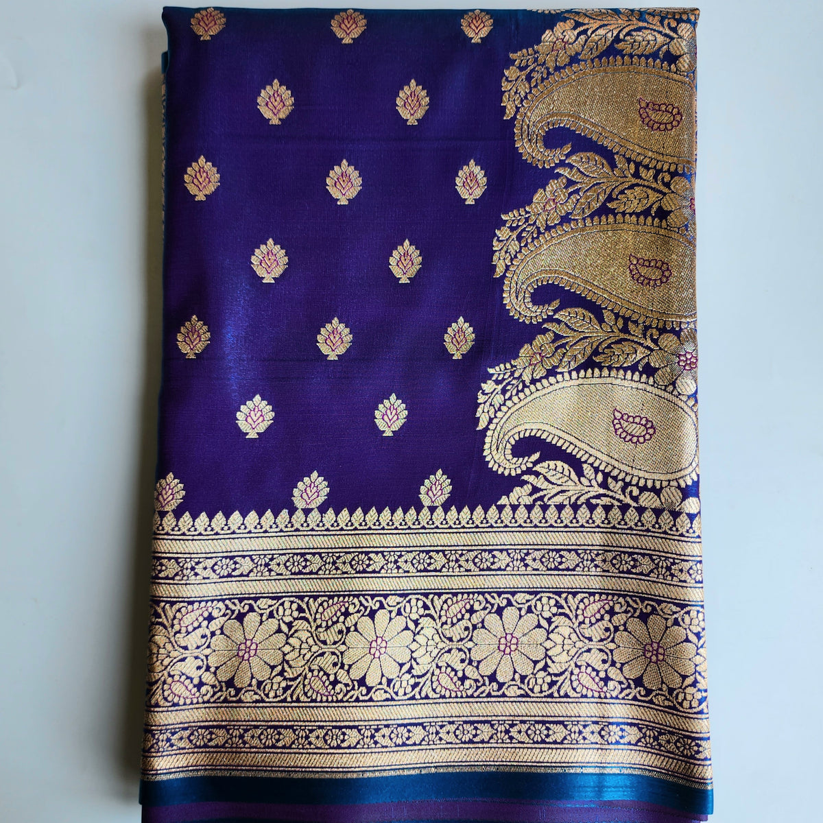 Royal Purple Blue Banarasi Silk Saree with Golden Zari Weave